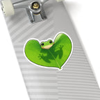 Heart Leaf Frog Kiss-Cut Sticker — Cute Green Frog Laptop Decal