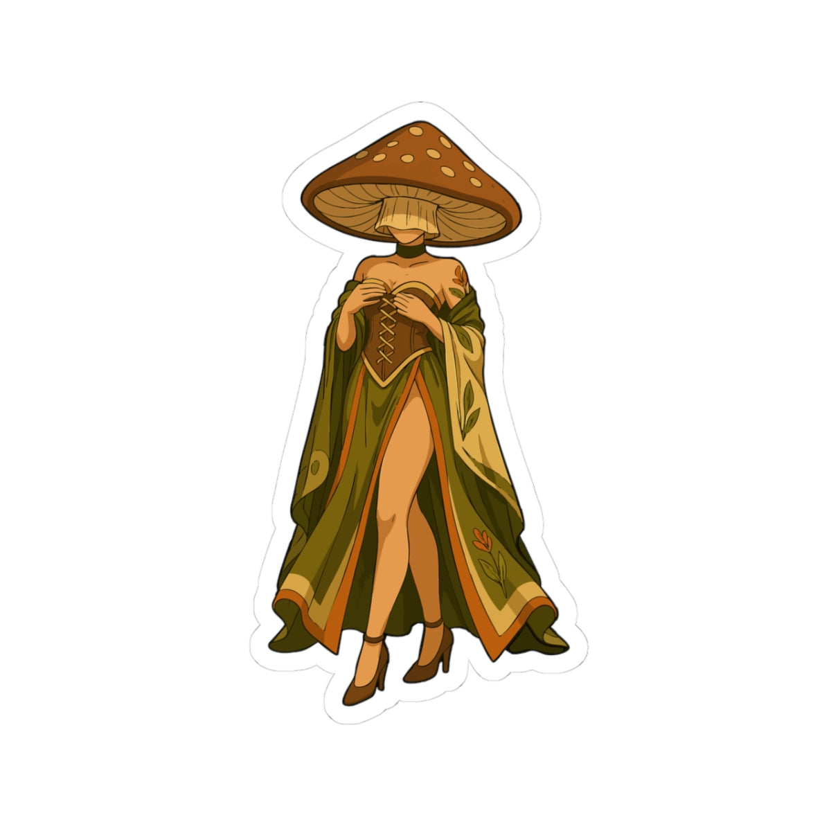 Mushroom Lady Kiss-Cut Sticker — Witchy Forest Aesthetic Laptop Decal