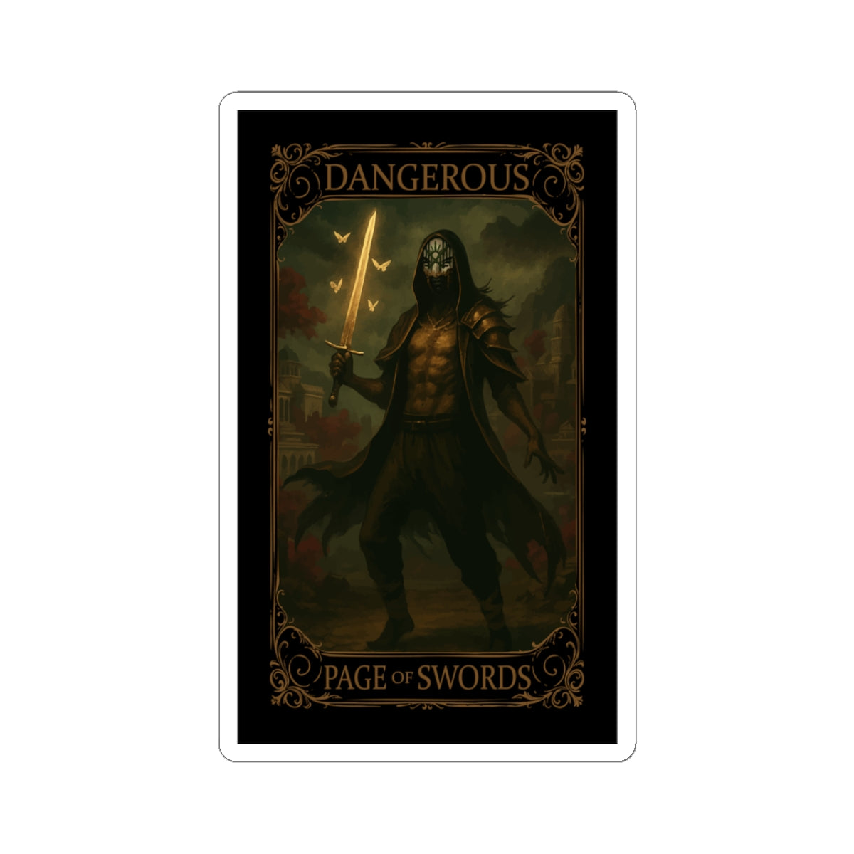 Page of Swords Tarot- Elegant Danger - Page of Swords Kiss-Cut Stickers for Tarot Lovers, Stickers, Laptop Decor, Witchy Gifts, Dark Aesthetic
