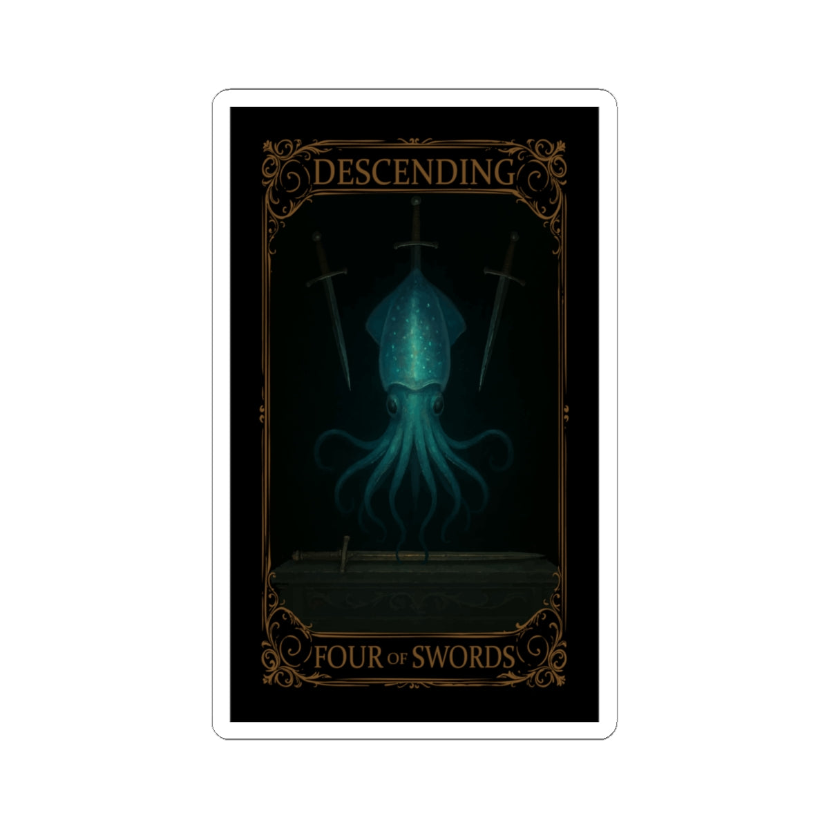 Four of Swords Tarot- Mystical Octopus Kiss-Cut Stickers | Fantasy Decor, Laptop Stickers, Tarot Art, Quirky Gifts, Room Aesthetics