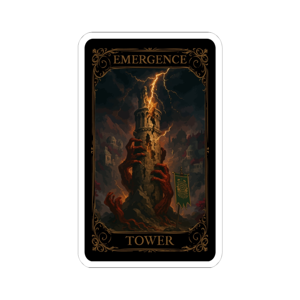 The Tower Tarot Kiss-Cut Stickers, Dark Art Decor, Laptop Decals, Caramel Tower Design, Unique Gift for Fantasy Lovers