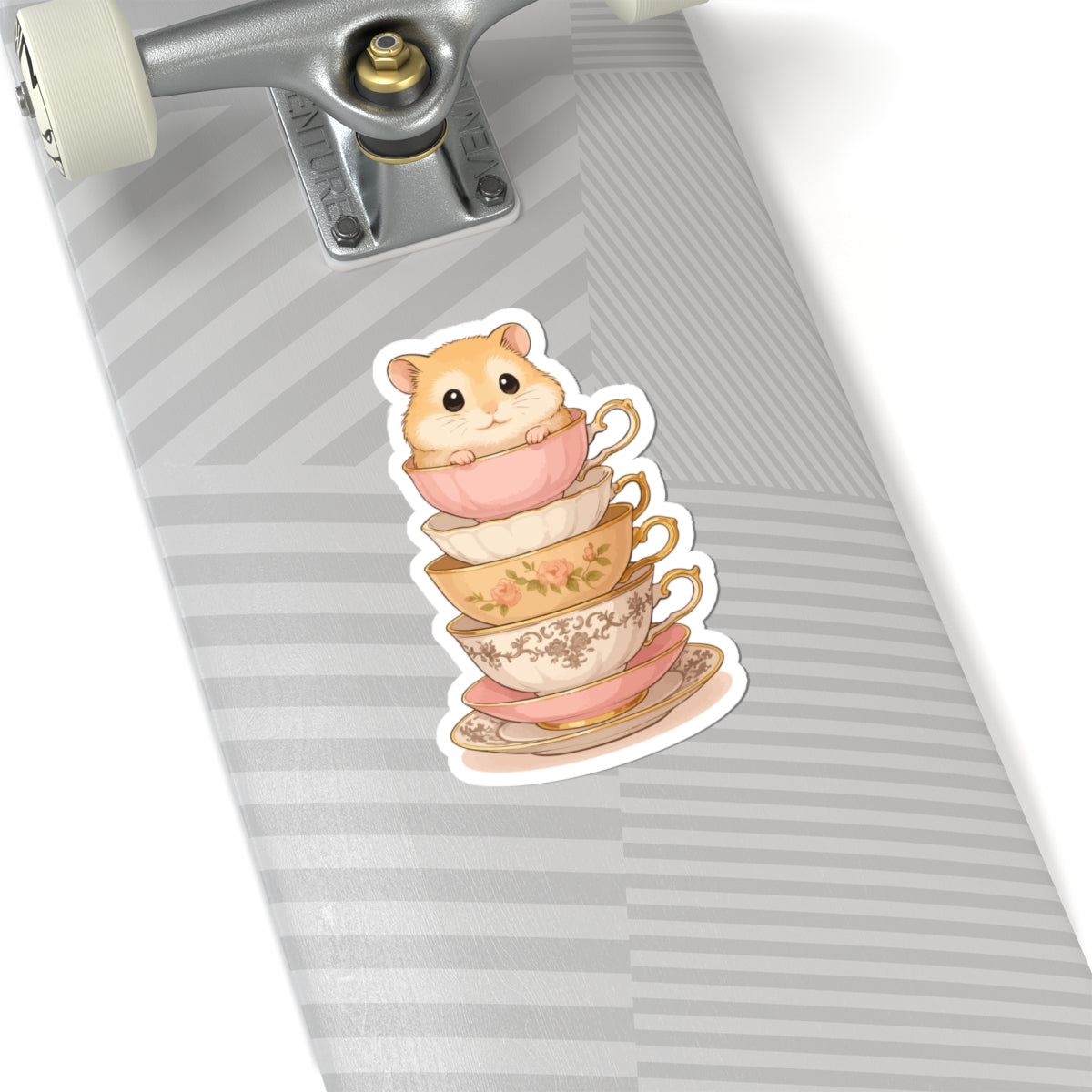 Cute Hamster in Stacked Teacups Sticker — Kiss-Cut Waterproof Sticker