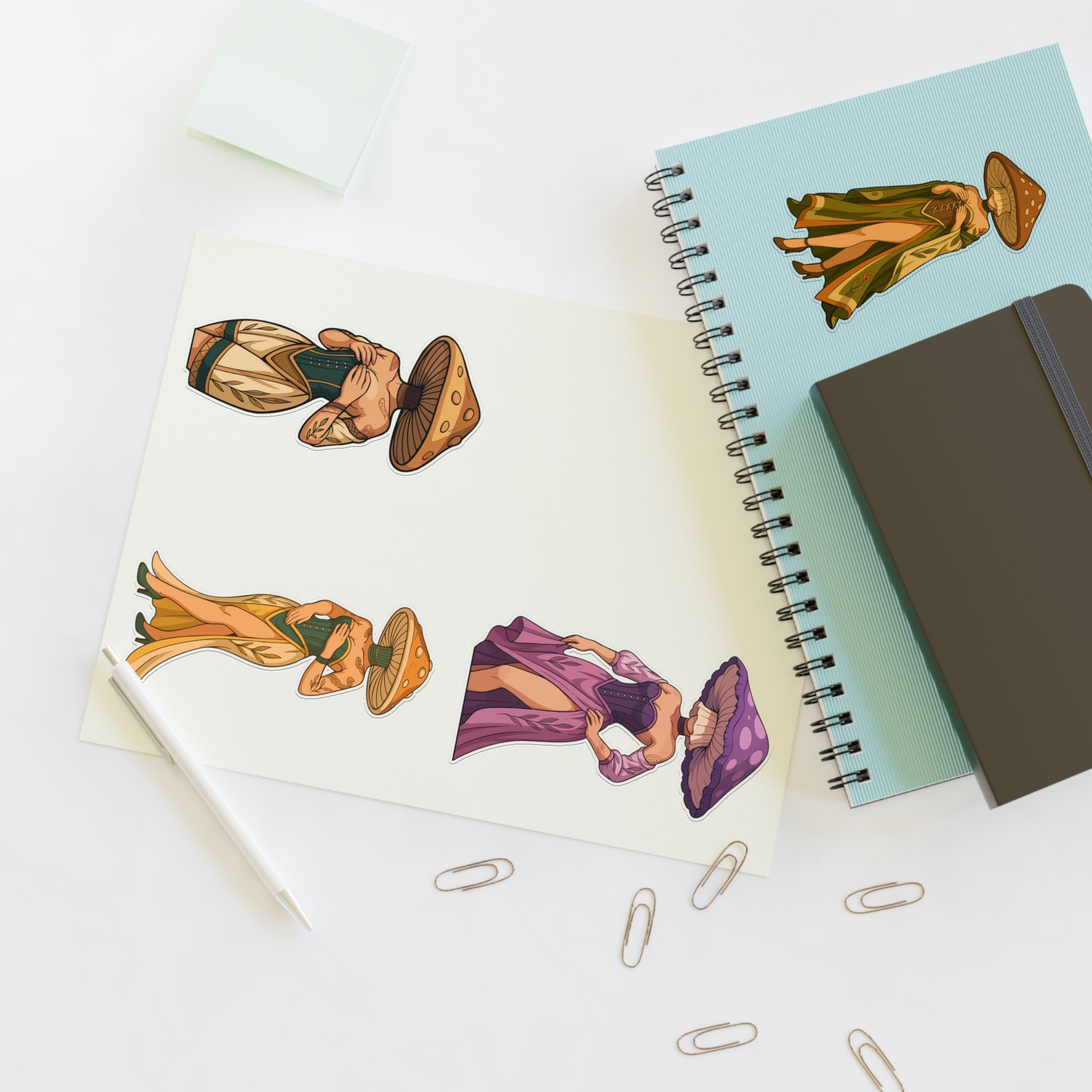 Mushroom lady Spirits Sticker Sheet — Forest Mushroom Character Vinyl Stickers