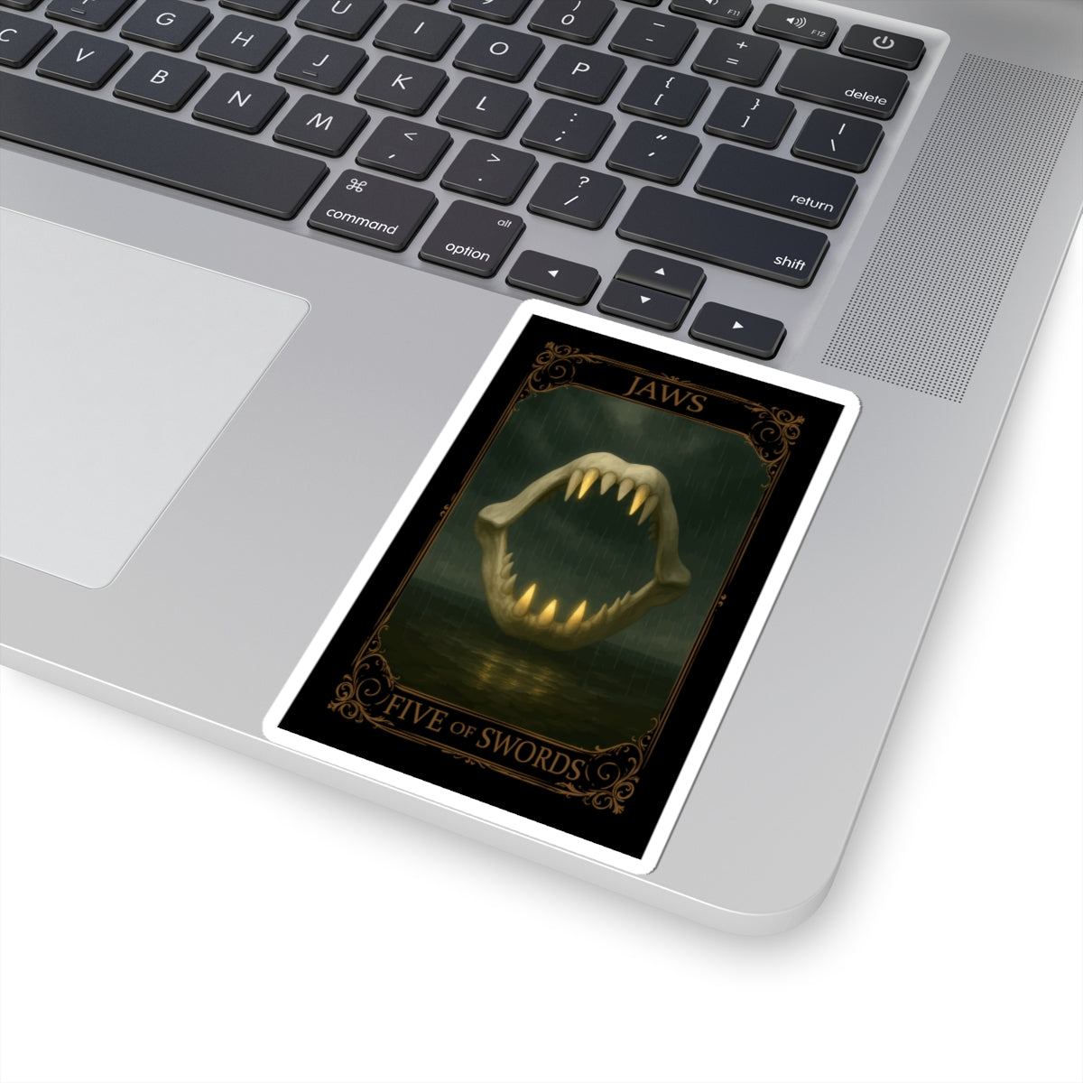 Five of Swords Tarot- Gothic Jaws Kiss-Cut Stickers | Dark Art Decor, Laptop Stickers, Tarot Aesthetic, Gift for Horror Fans, Unique Wall Art