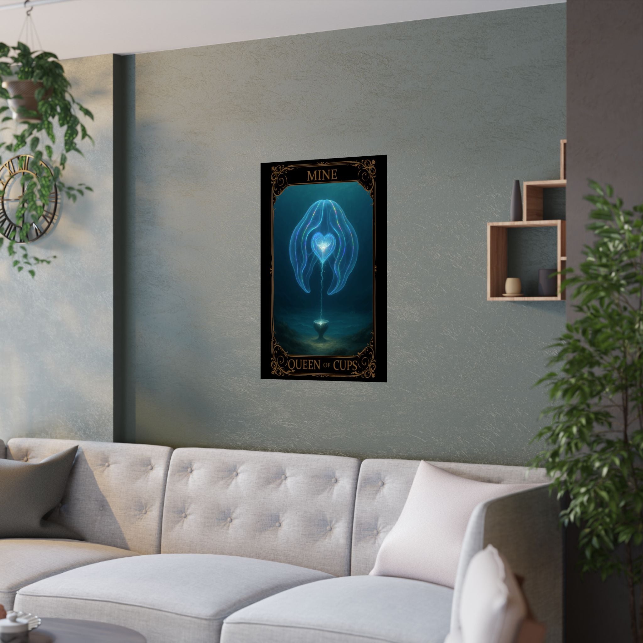 Queen of Cups tarot- Mystical Satin Poster, Dreamy Home Decor, Tarot Art Print, Boho Wall Art, Spiritual Gift