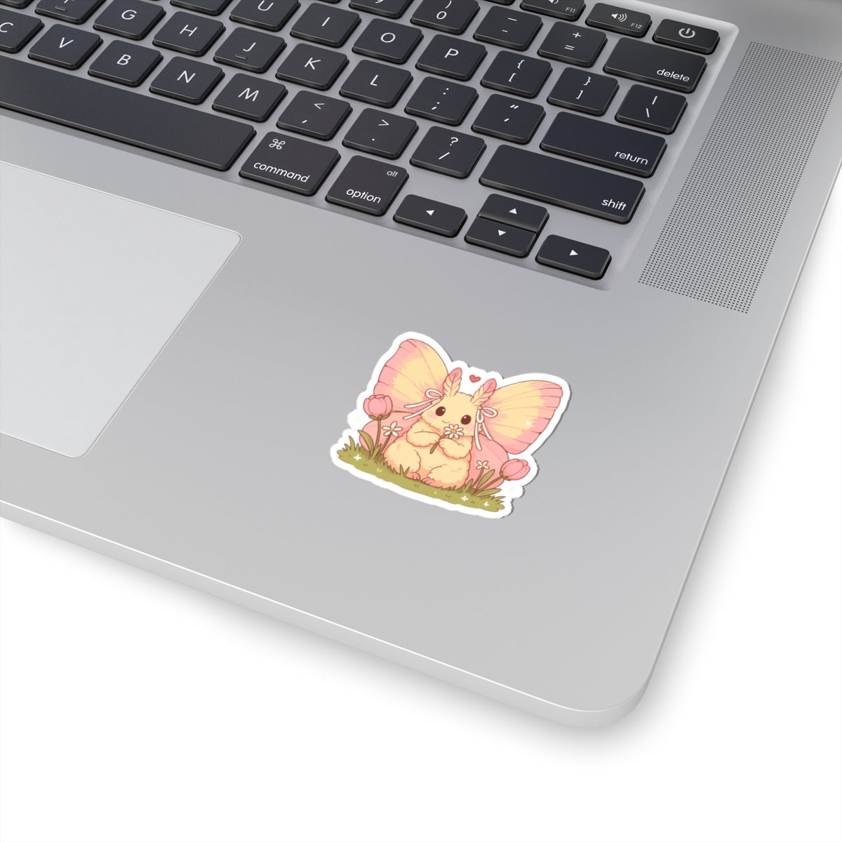 Cute Rosey Maple Moth Sticker — Pastel Floral Kiss-Cut Vinyl