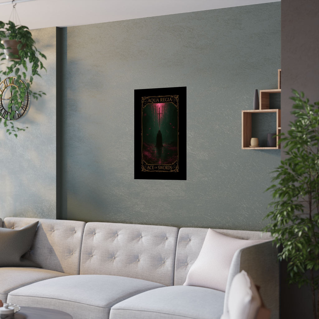Ace of Swords Tarot- Mystical Satin Poster - Ace of Swords Art Print, Dark Wall Decor, Tarot-Inspired Home Decor, Spiritual Aesthetic, Gothic Wall Art