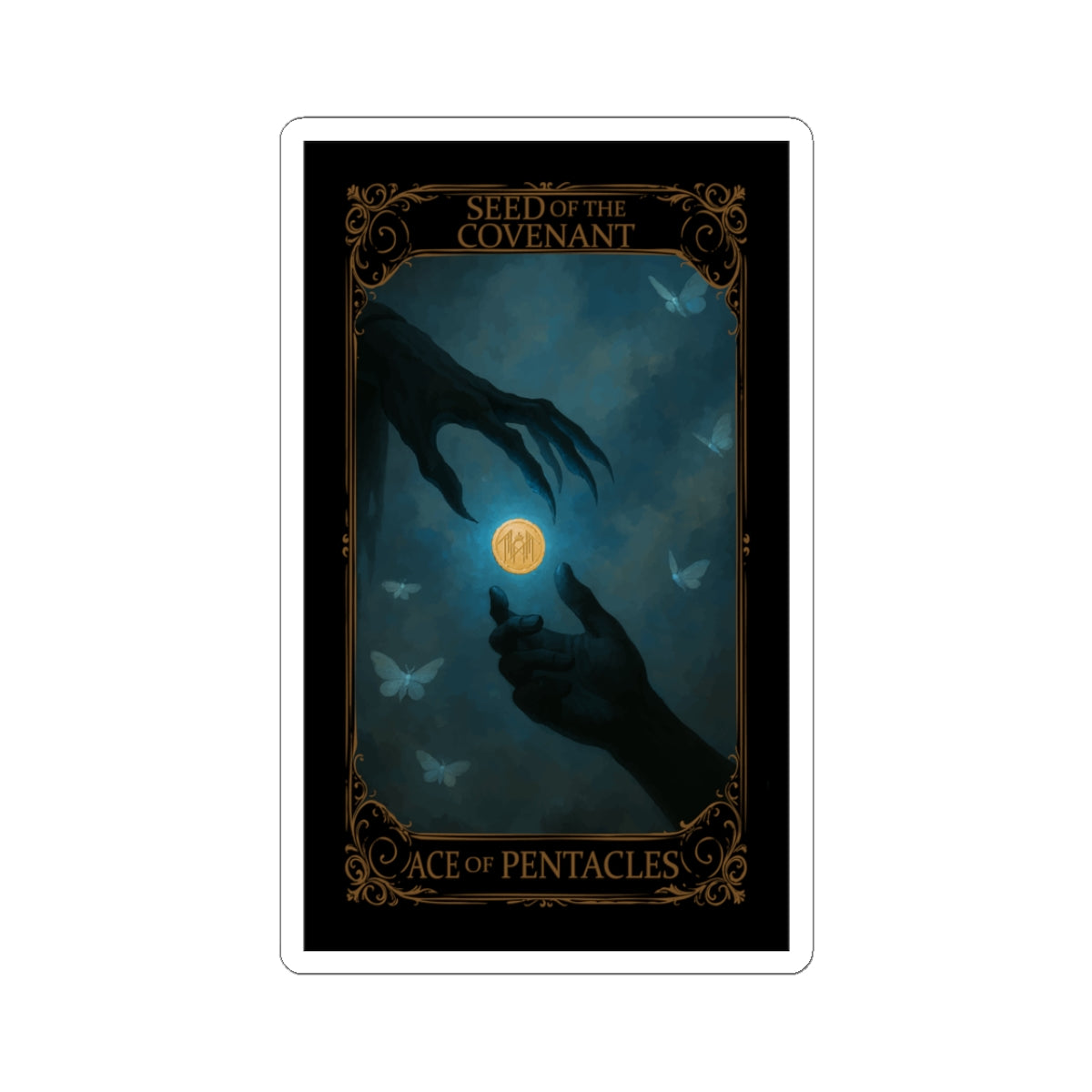 Ace of Pentacles Tarot- Mystical Tarot Kiss-Cut Stickers - Ace of Pentacles Design, Boho Decor, Gift for Tarot Lovers, Laptop & Water Bottle Stickers, Spiritual Art