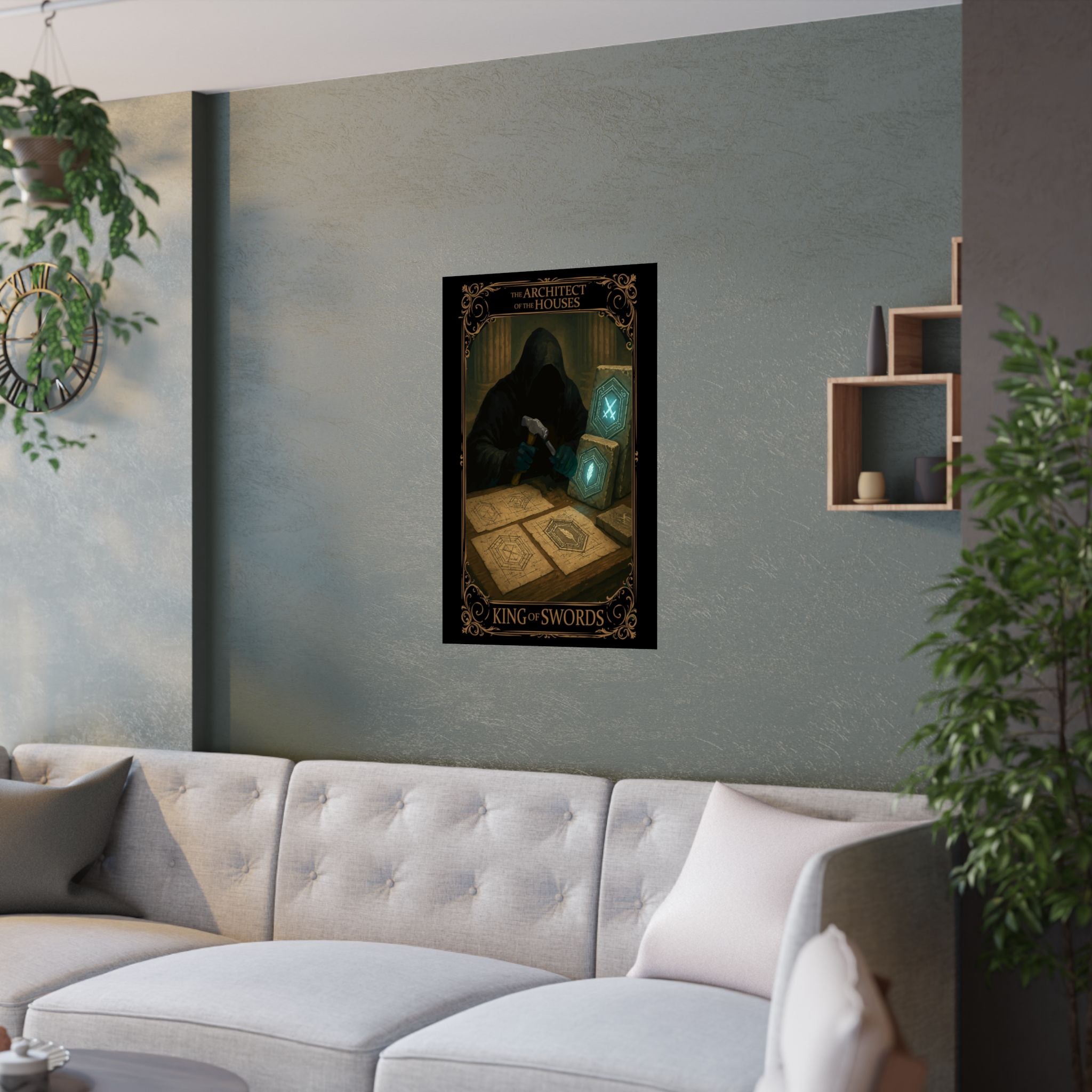 King of Swords Tarot- Satin Art Print, Magical Wall Decor, Gothic Illustration, Unique Home Decor, Gifts for Fantasy Lovers, Tarot Art