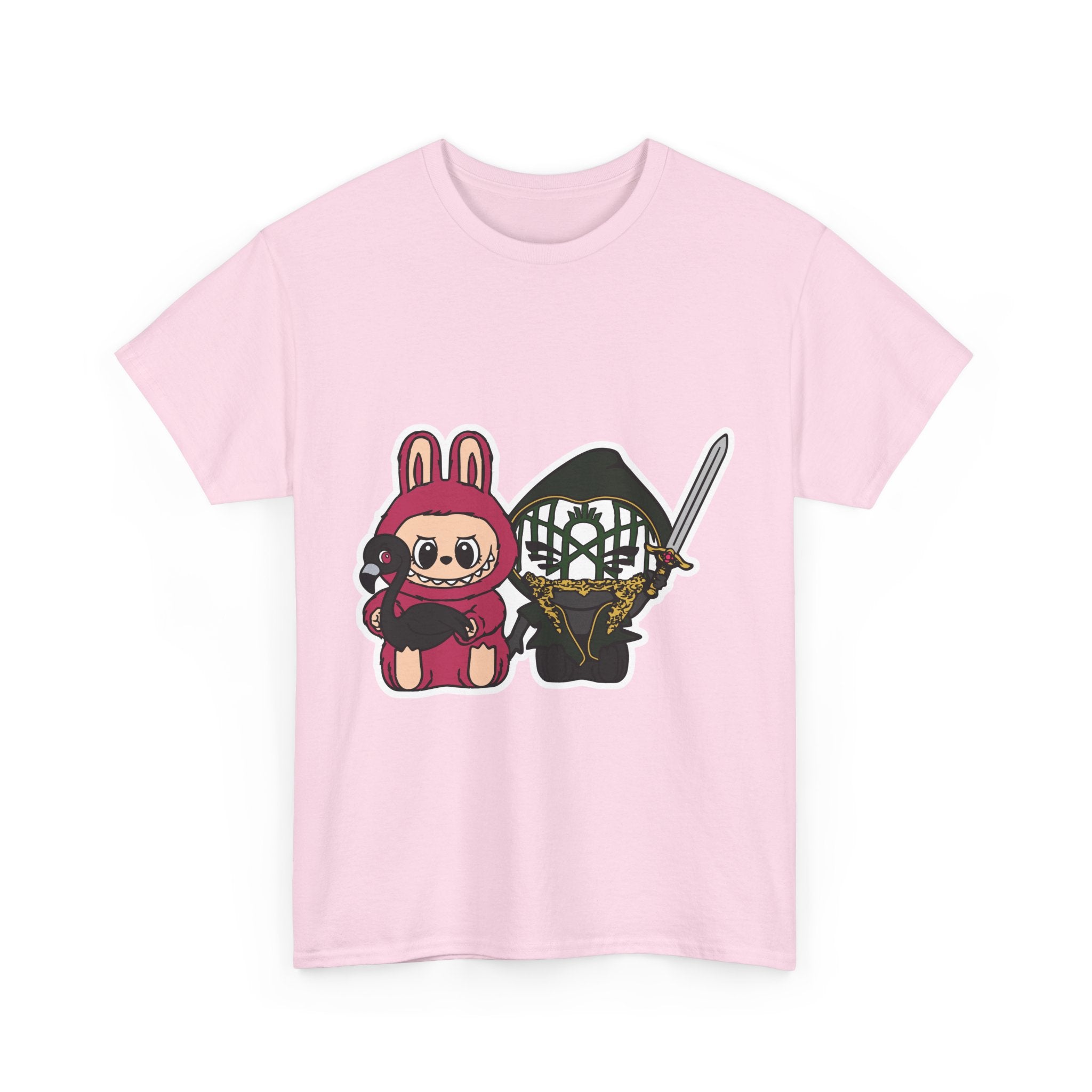 Labubu Chibi Band Member Cute Bunny and Ninja Unisex Heavy Cotton Tee, Fun Graphic Tee, Casual Wear, Cute Outfit, Fun T-Shirt