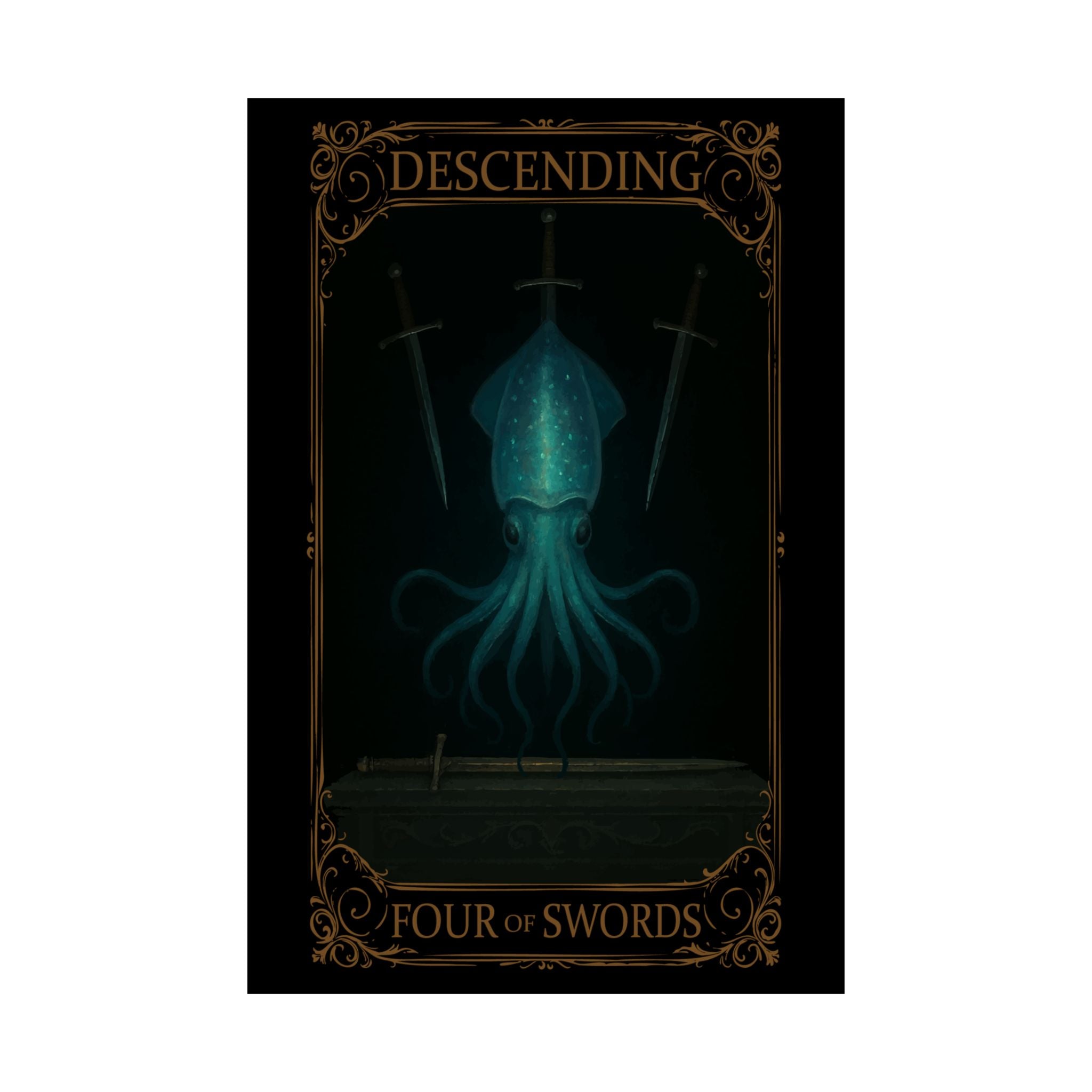 Four of Swords Tarot- Mystical Octopus Satin Poster Art Print, Fantasy Wall Decor for Home, Ttrpg Decor, Unique Gift for Gamers, Quirky Wall Art