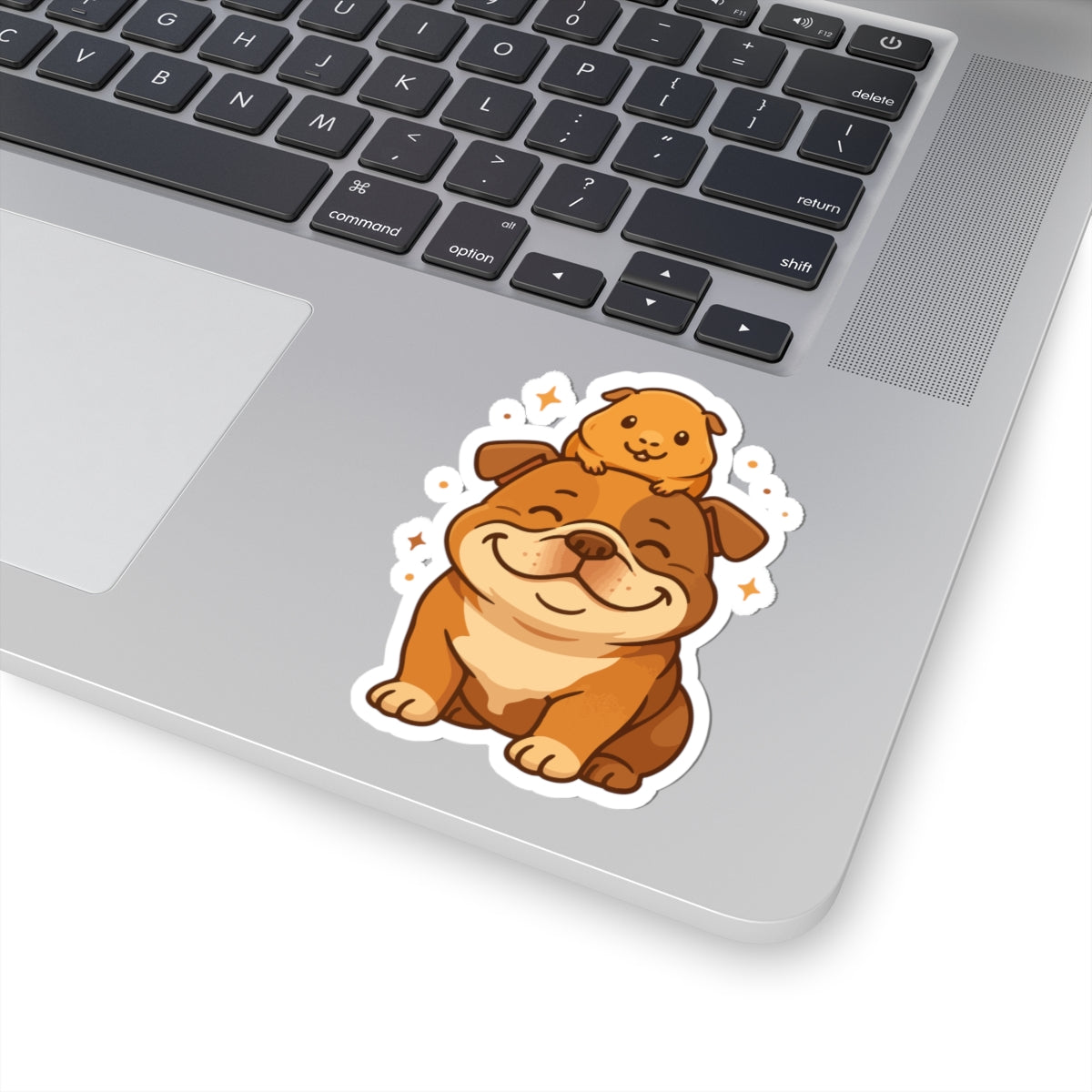Cute Bulldog & Guinea Pig Kiss-Cut Sticker — Adorable Pet Laptop Decal
