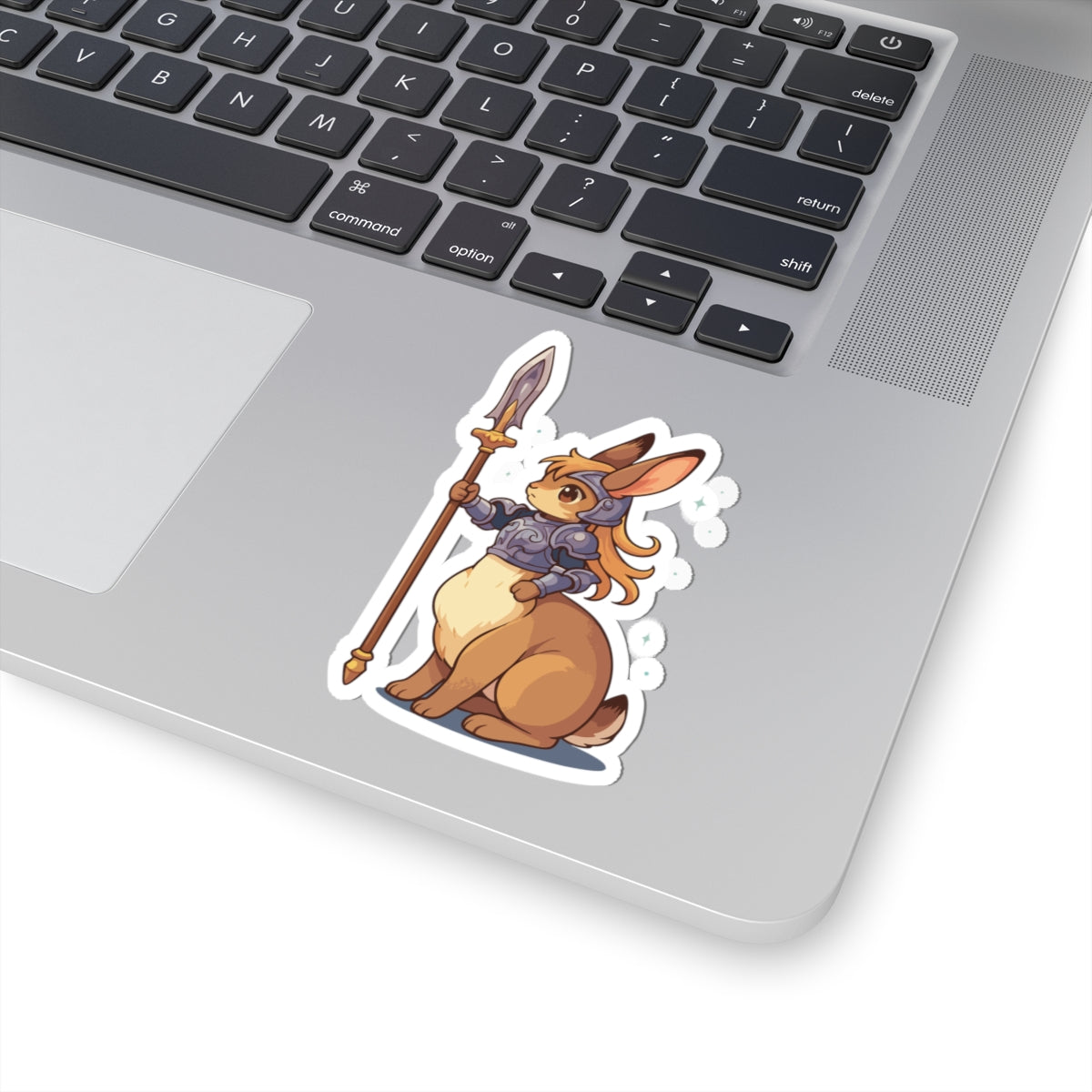 Rabbitaur| Bunny Knight Kiss-Cut Sticker — Cute Armored Rabbit with Spear, Fantasy Laptop Decal