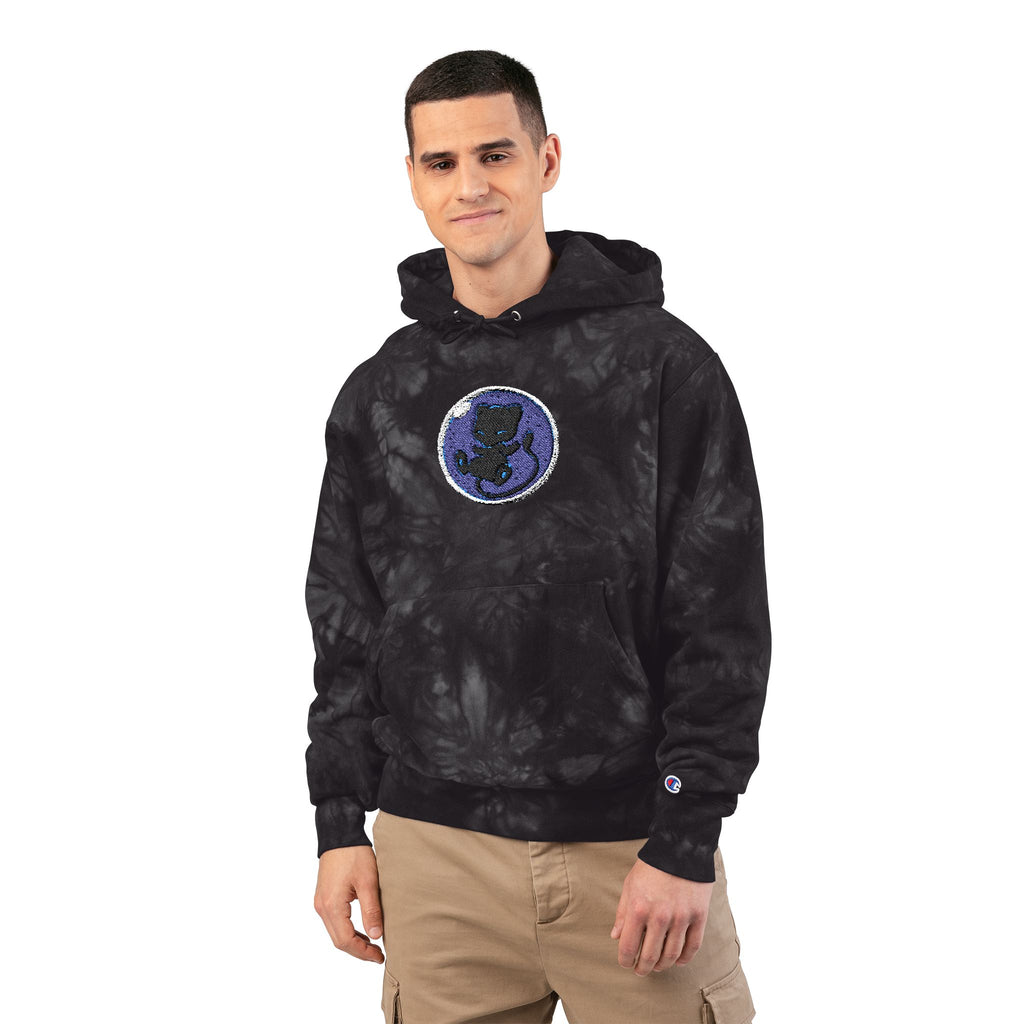 Dark Bubble Mew-Tie-Dye Embroidered Hoodie — Blue Floral Globe Patch