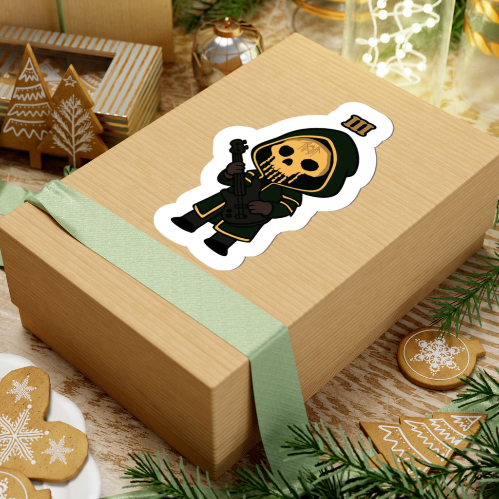 Chibi Guitar Skeleton Kiss-Cut Stickers, Cute Skull Decals, Fun Stickers for Laptops, Gift for Musicians, Halloween Decor, Unisex Stickers