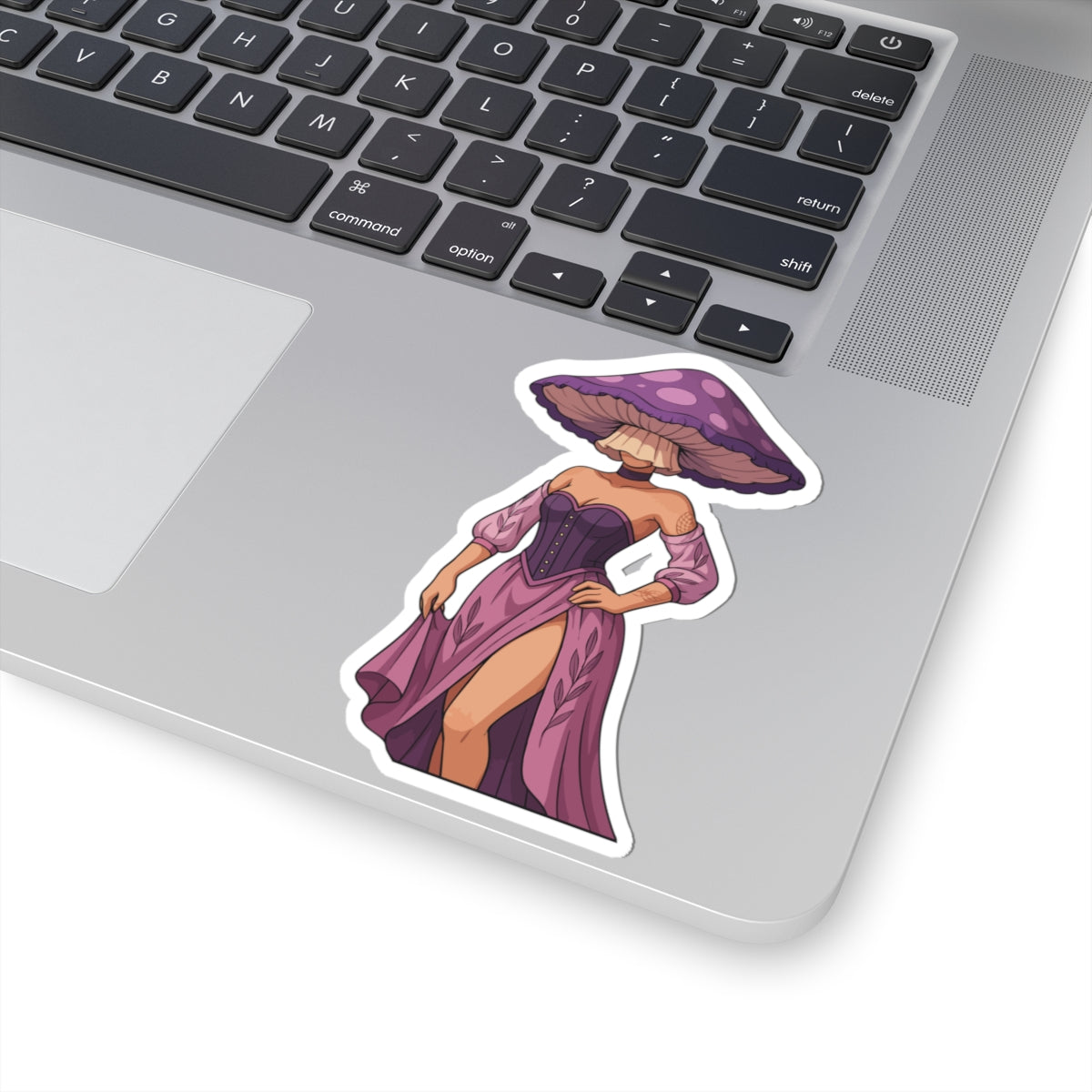 Mushroom Lady Kiss-Cut Sticker — Purple Fairycore Vinyl Sticker for Laptops & Journals