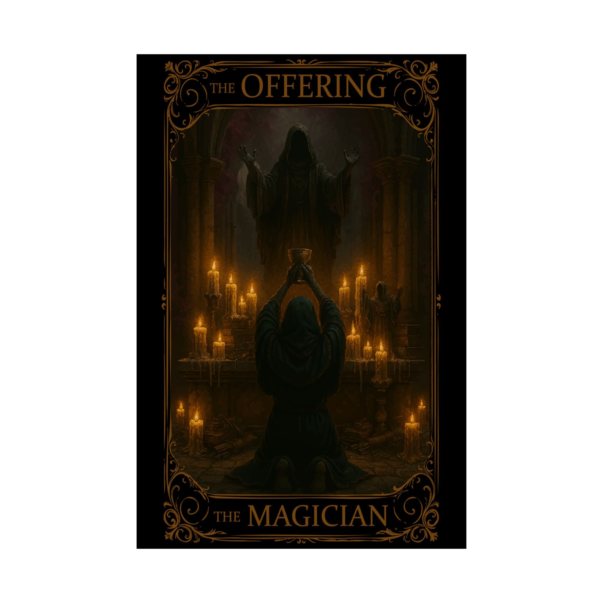 The Offering- Magician Tarot Satin Poster | Gothic Wall Art, Occult Decor, Witchy Home, Gift for Witches, Halloween Decoration, The Offering