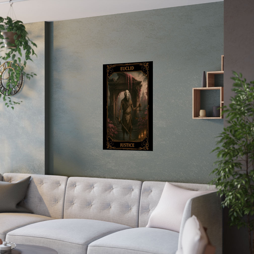 The Justice Tarot Euclid Satin Poster, Wall Art Print, Gothic Home Decor, Gift for Collectors, Fantasy Wall Hanging