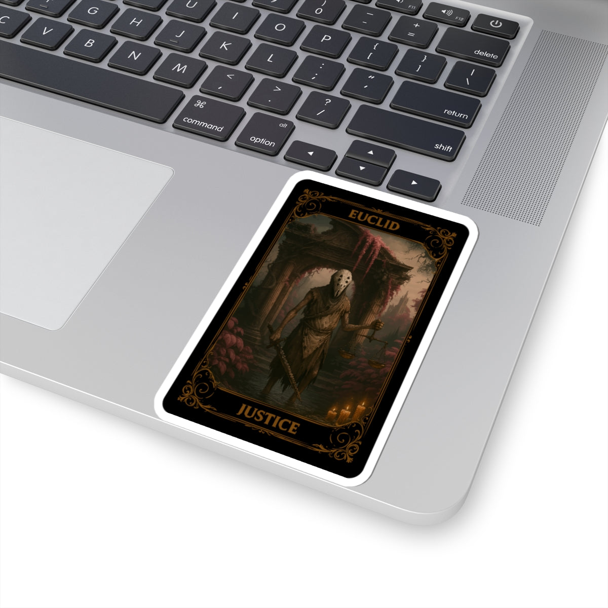 Justice Tarot Dark Fantasy Kiss-Cut Stickers, Grim Artwork, Laptop Decor, Witchy Vibes, Unique Gifts, Collectible Stickers
