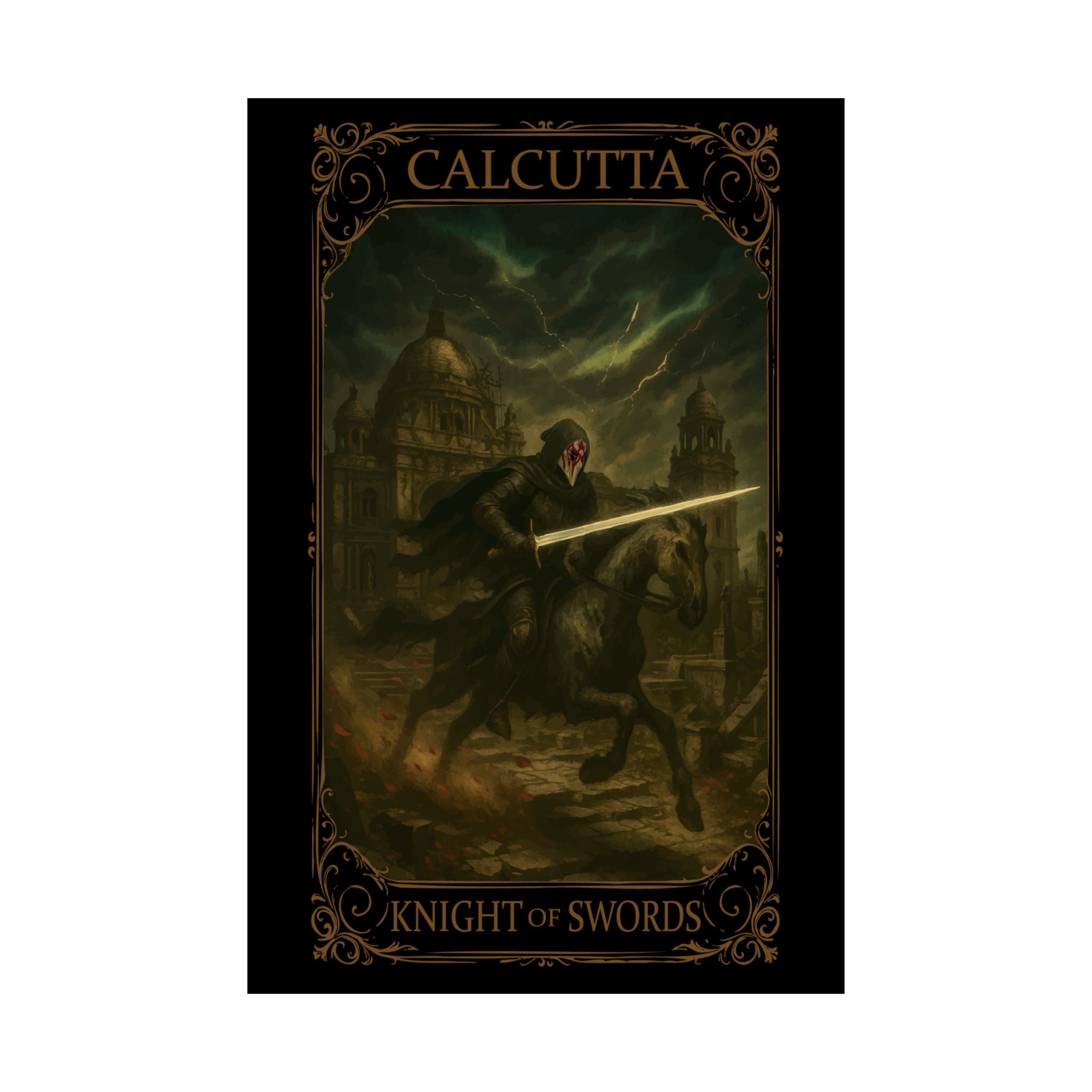 Knight of swords Tarot- Mystical Knight Satin Poster, Wall Art, Home Decor, Gothic Aesthetic, Fantasy Decor, Gift for Him, Room Decoration