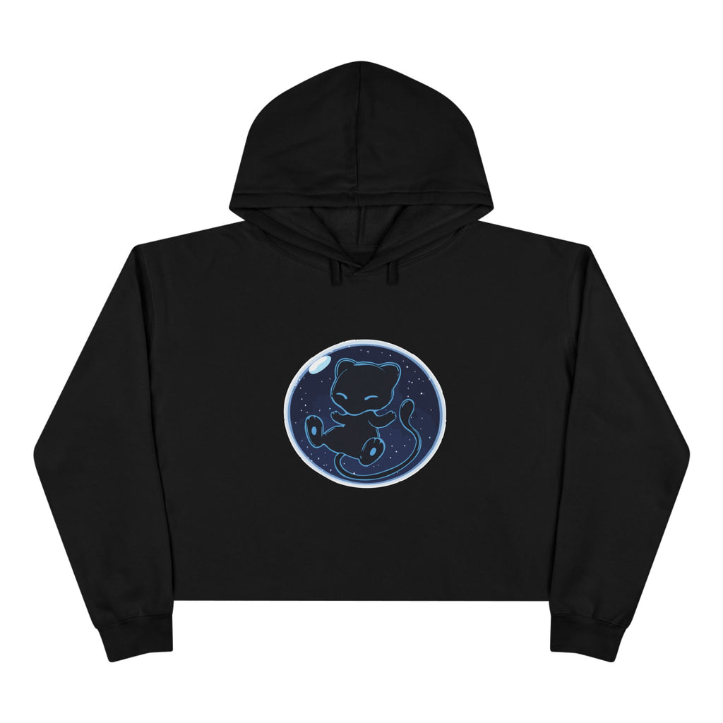 Dark Bubble Mew-Celestial Cat Moon Crop Hoodie — Cute Night Sky Graphic