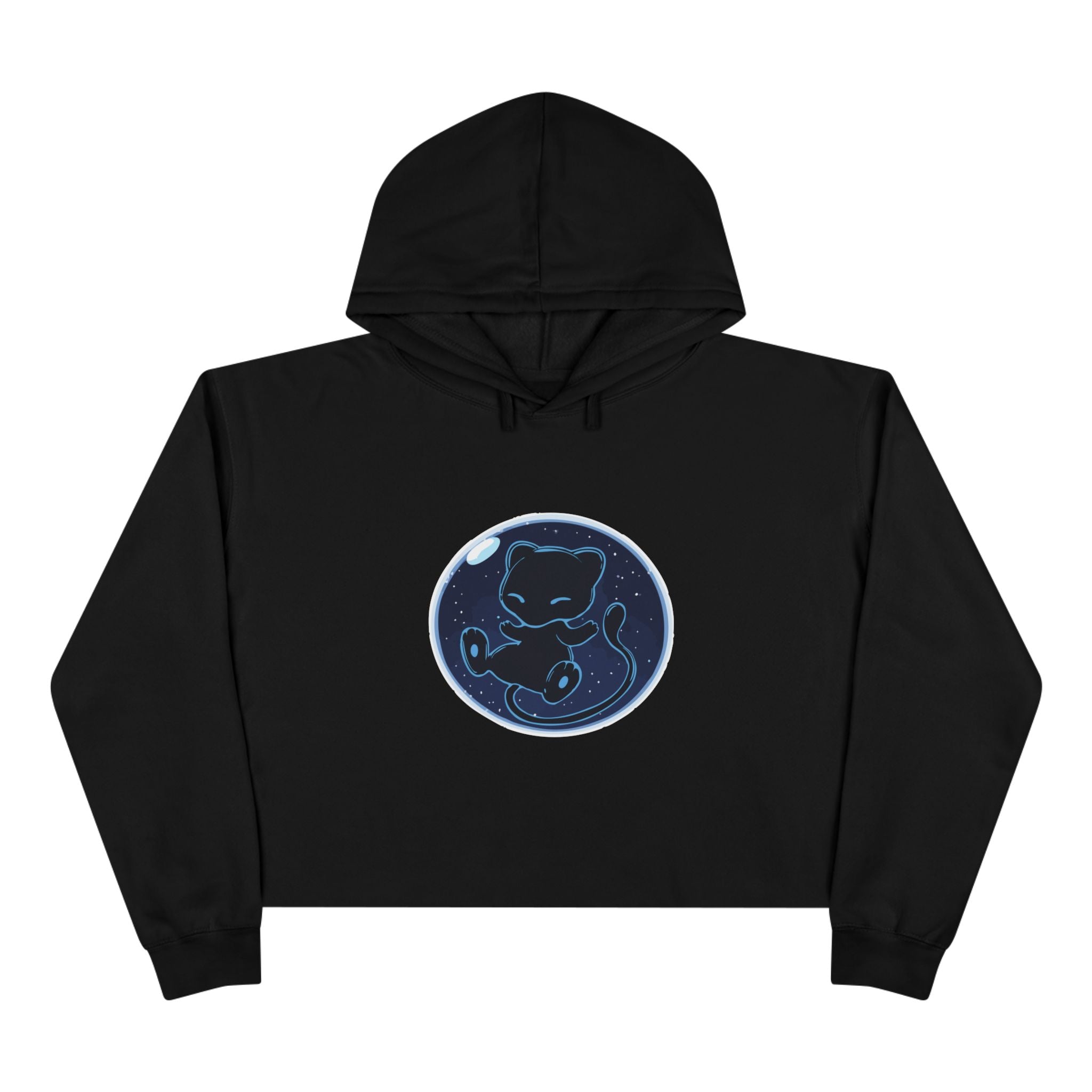 Dark Bubble Mew-Celestial Cat Moon Crop Hoodie — Cute Night Sky Graphic