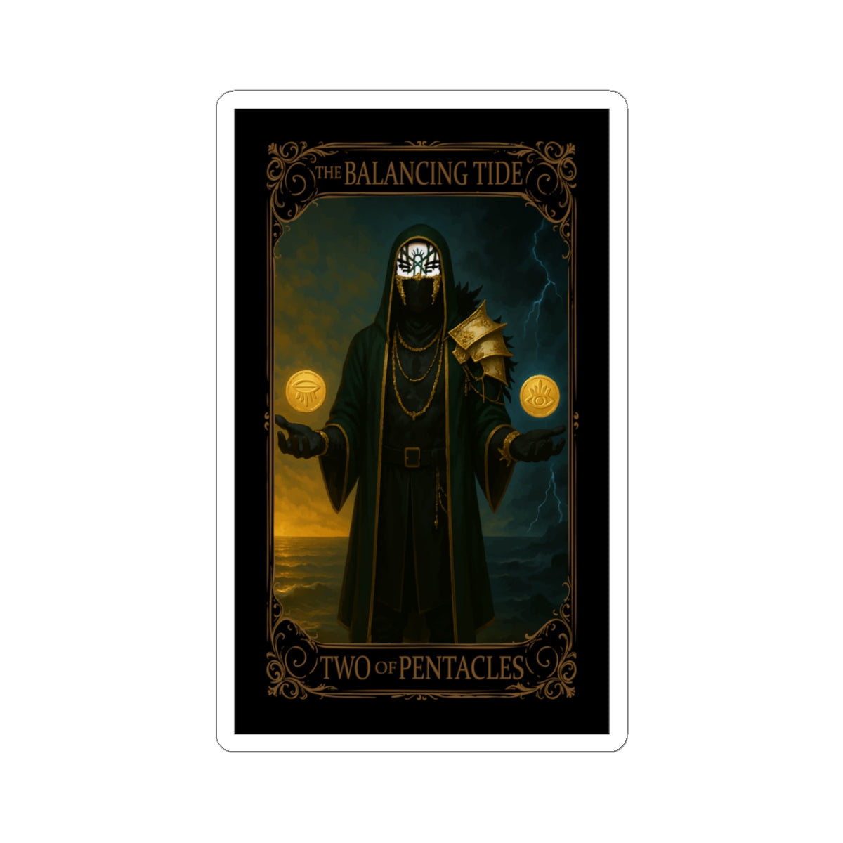 Two of Pentacles Tarot- Mystical Tarot Stickers, Esoteric Art Stickers, Two of Pentacles, Balancing Tide Design, Witchy Decor, Gift for Tarot Lovers