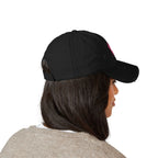 Embroidered Distressed Dad Hat — Pink Geometric Logo Cap