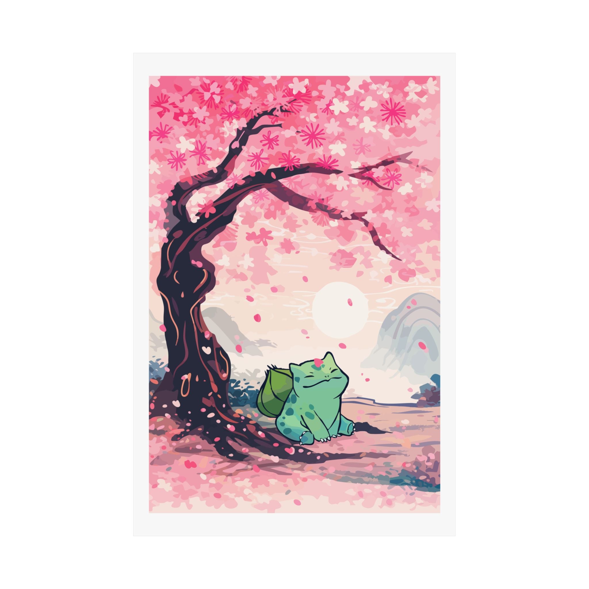 Satin Poster — Cherry Blossom Bulbsaur Wall Art (210gsm)