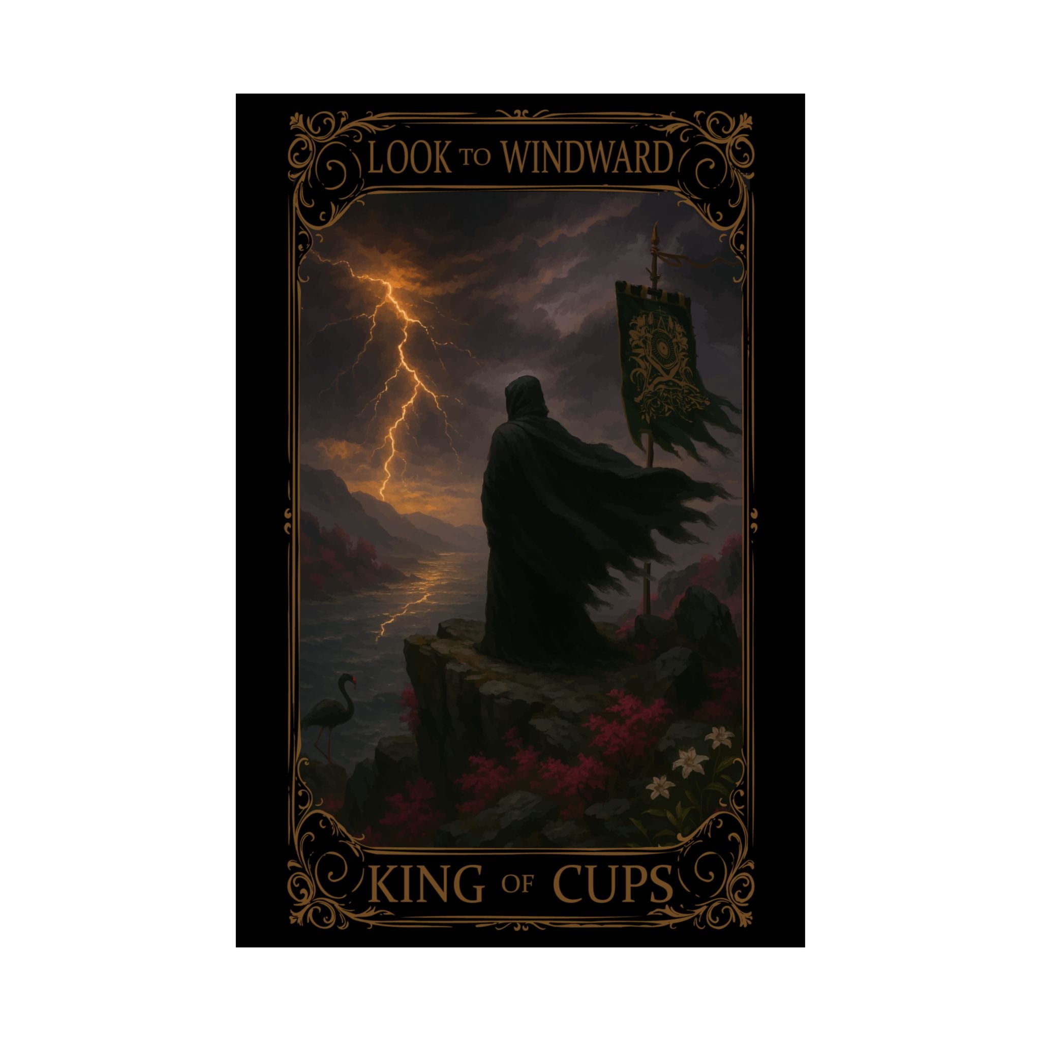 King of Cups Tarot- Mystical Art Satin Poster, Tarot Wall Decor, King of Cups Print, Bohemian Home Decor, Gift for Tarot Lovers, Spiritual Artwork