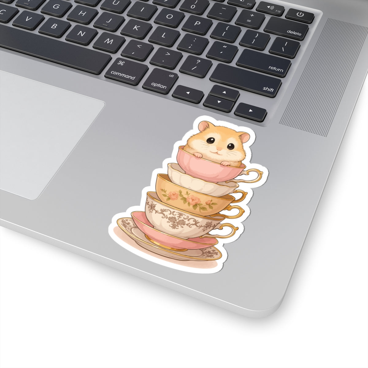 Cute Hamster in Stacked Teacups Sticker — Kiss-Cut Waterproof Sticker