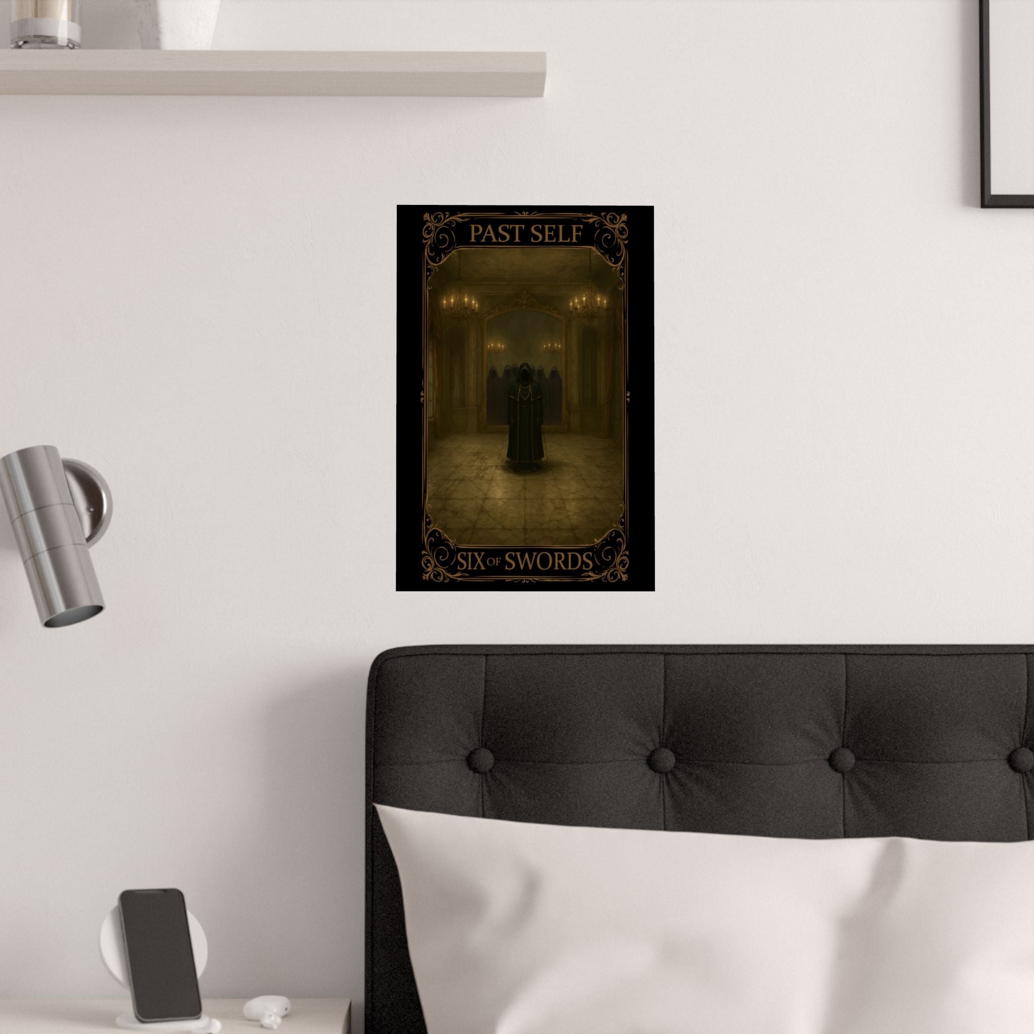 Six of Swords Tarot- Mystical Satin Posters, Tarot Art Decor, Enigmatic Wall Art, Gothic Home Decor, Unique Gift for Tarot Lovers