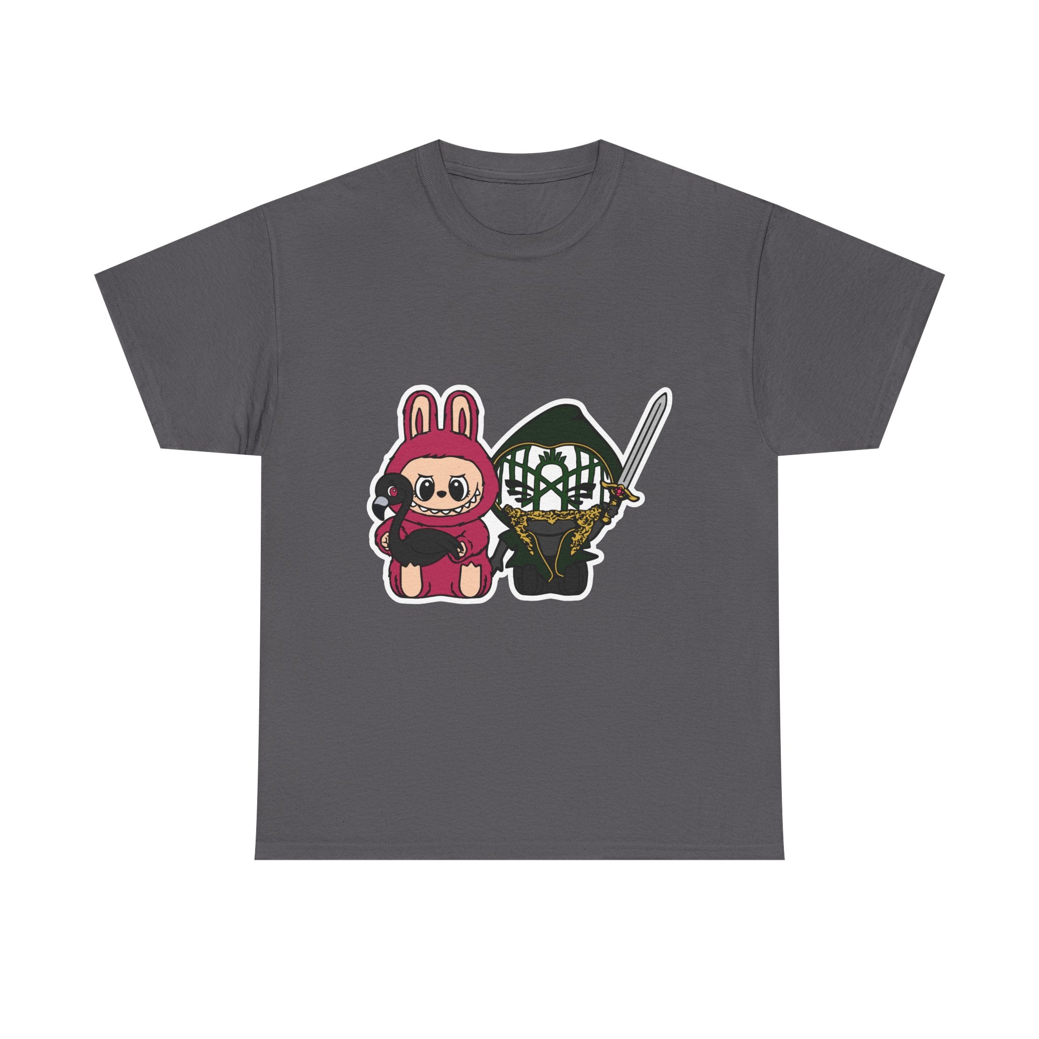Labubu Chibi Band Member Cute Bunny and Ninja Unisex Heavy Cotton Tee, Fun Graphic Tee, Casual Wear, Cute Outfit, Fun T-Shirt