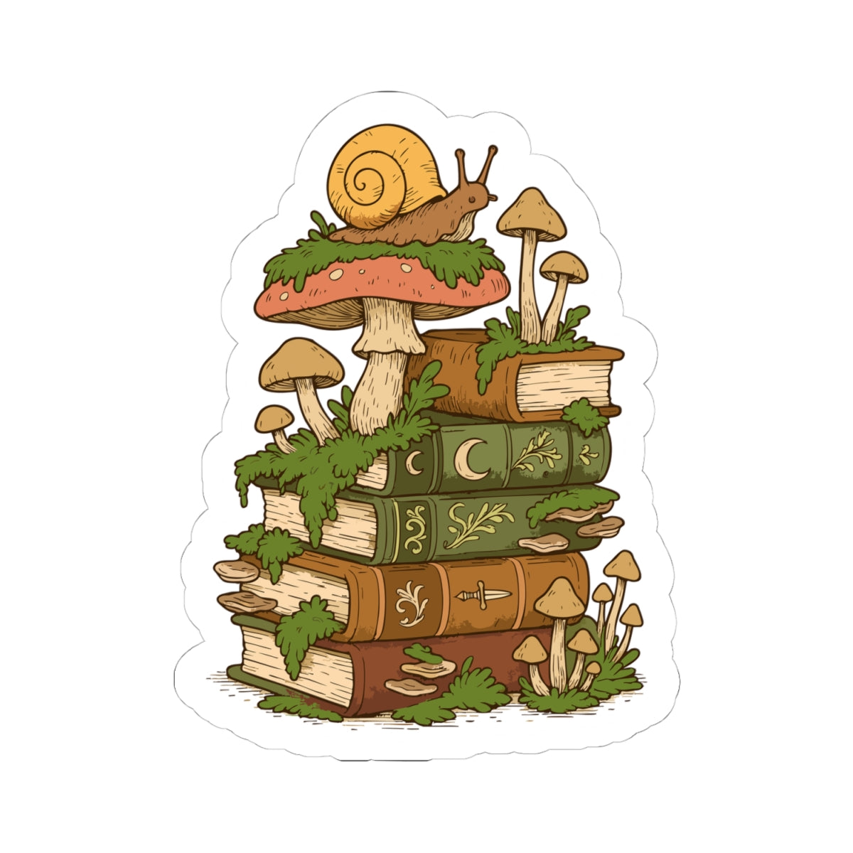 Whimsical Bookish Kiss-Cut Stickers, Mushroom Art, Snail Sticker, Nature Lover Gift, Cute Decor, Eco-Friendly Stationery
