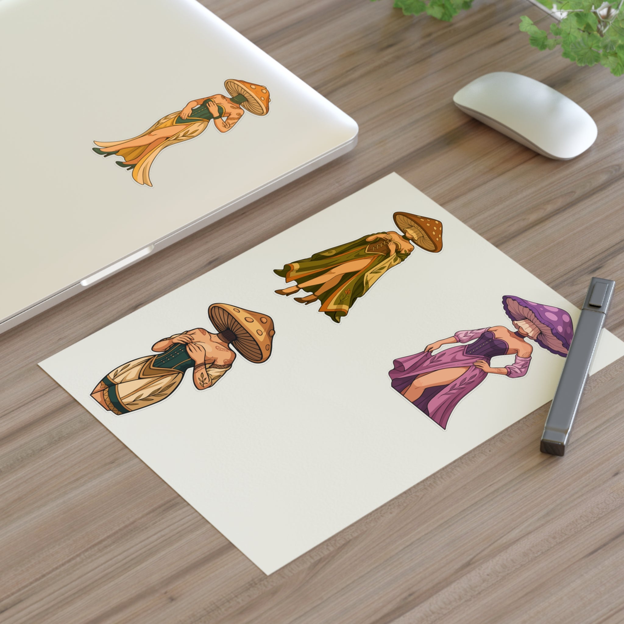 Mushroom lady Spirits Sticker Sheet — Forest Mushroom Character Vinyl Stickers