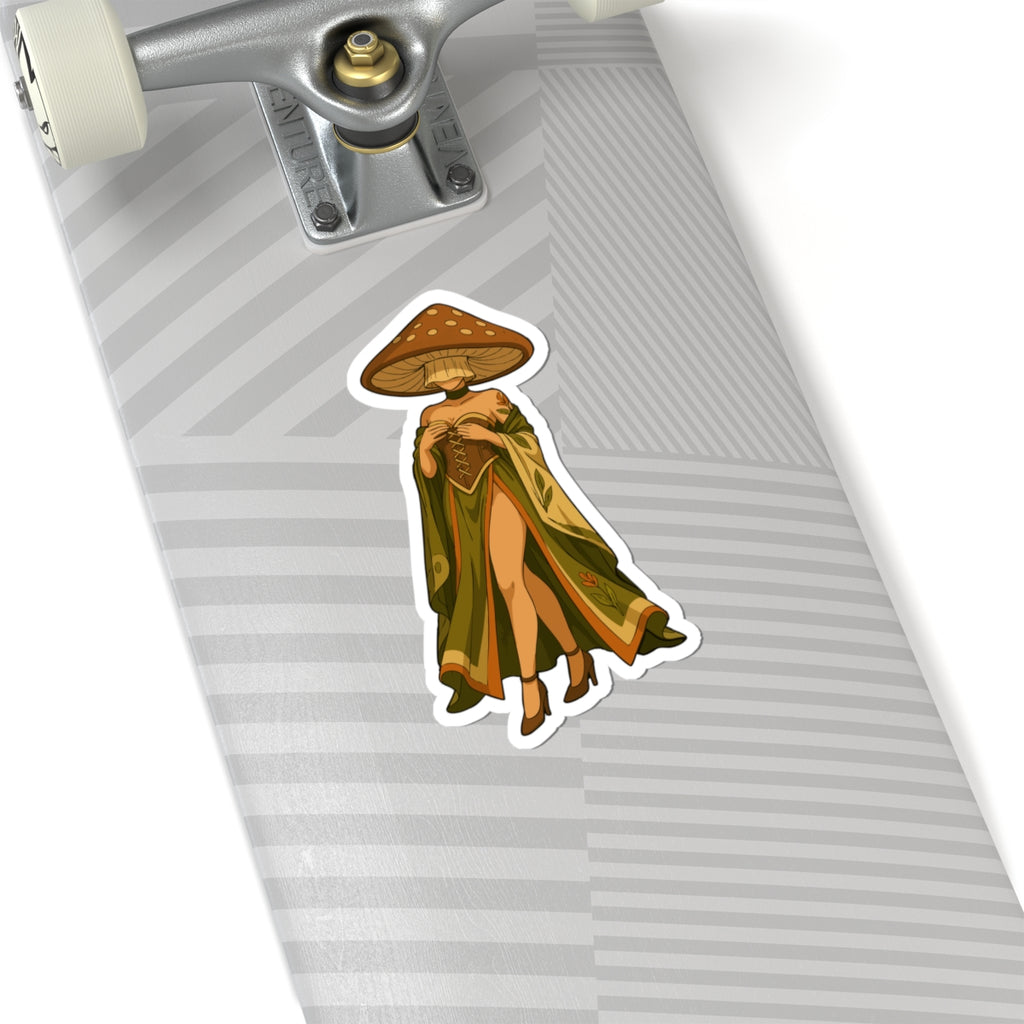 Mushroom Lady Kiss-Cut Sticker — Witchy Forest Aesthetic Laptop Decal
