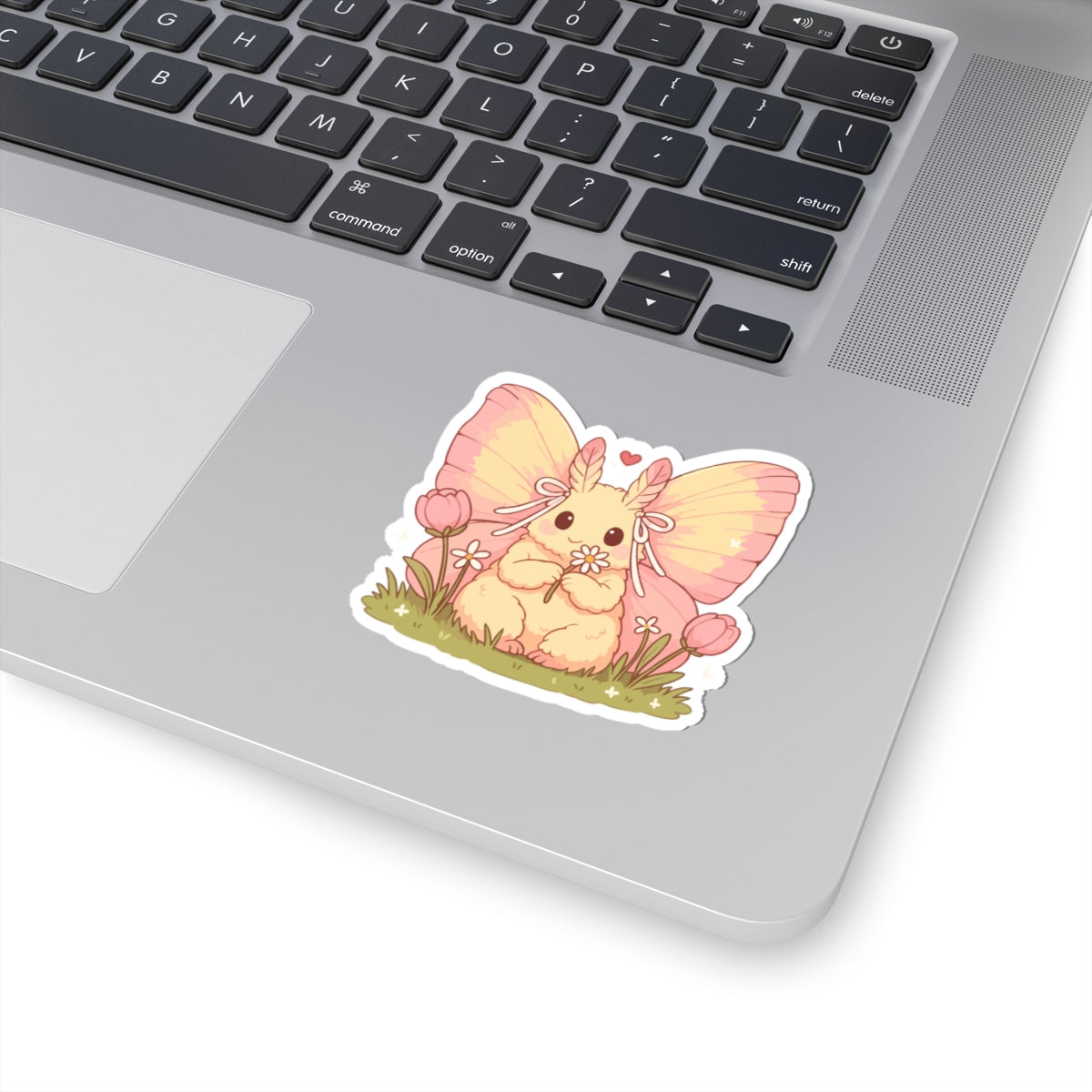 Cute Rosey Maple Moth Sticker — Pastel Floral Kiss-Cut Vinyl
