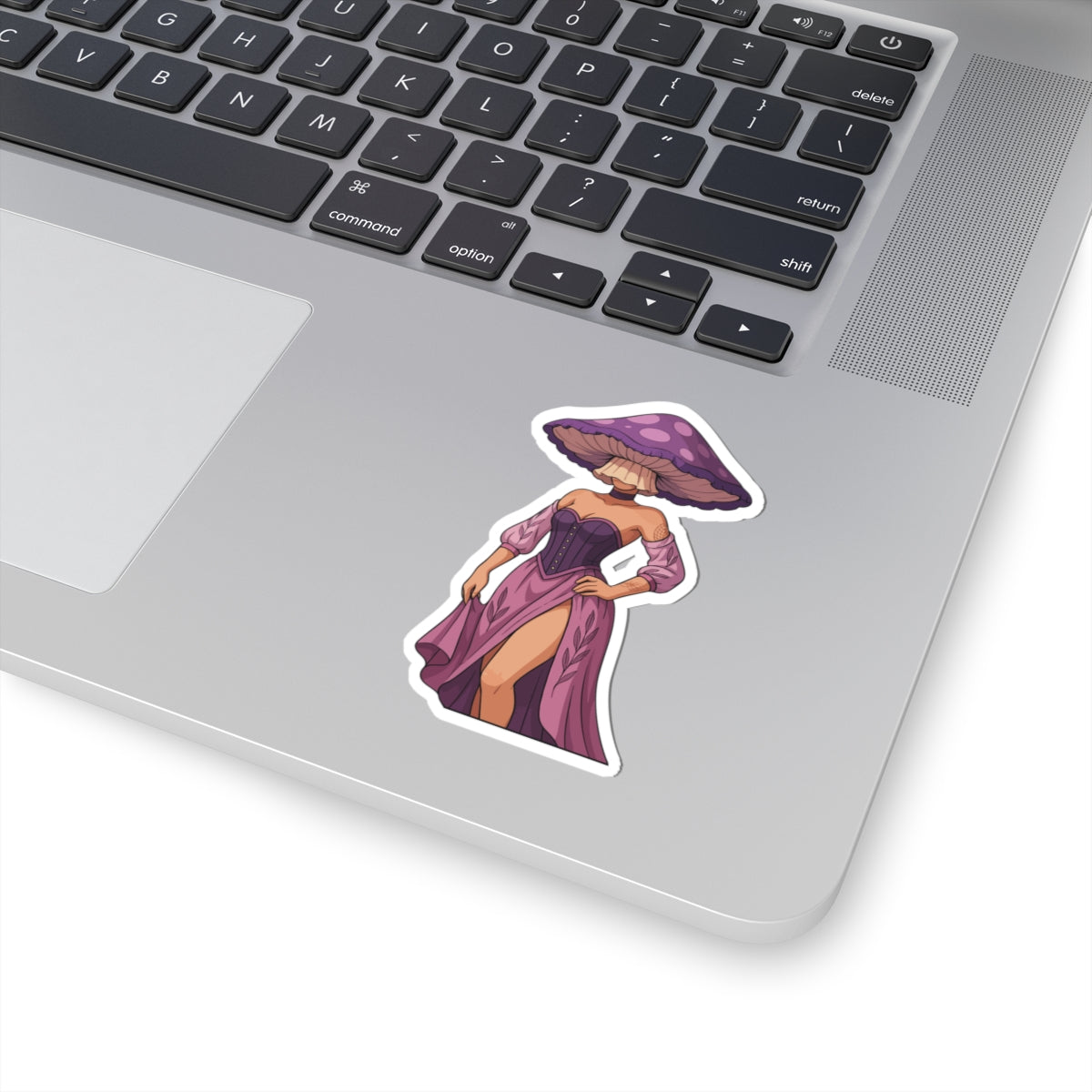 Mushroom Lady Kiss-Cut Sticker — Purple Fairycore Vinyl Sticker for Laptops & Journals