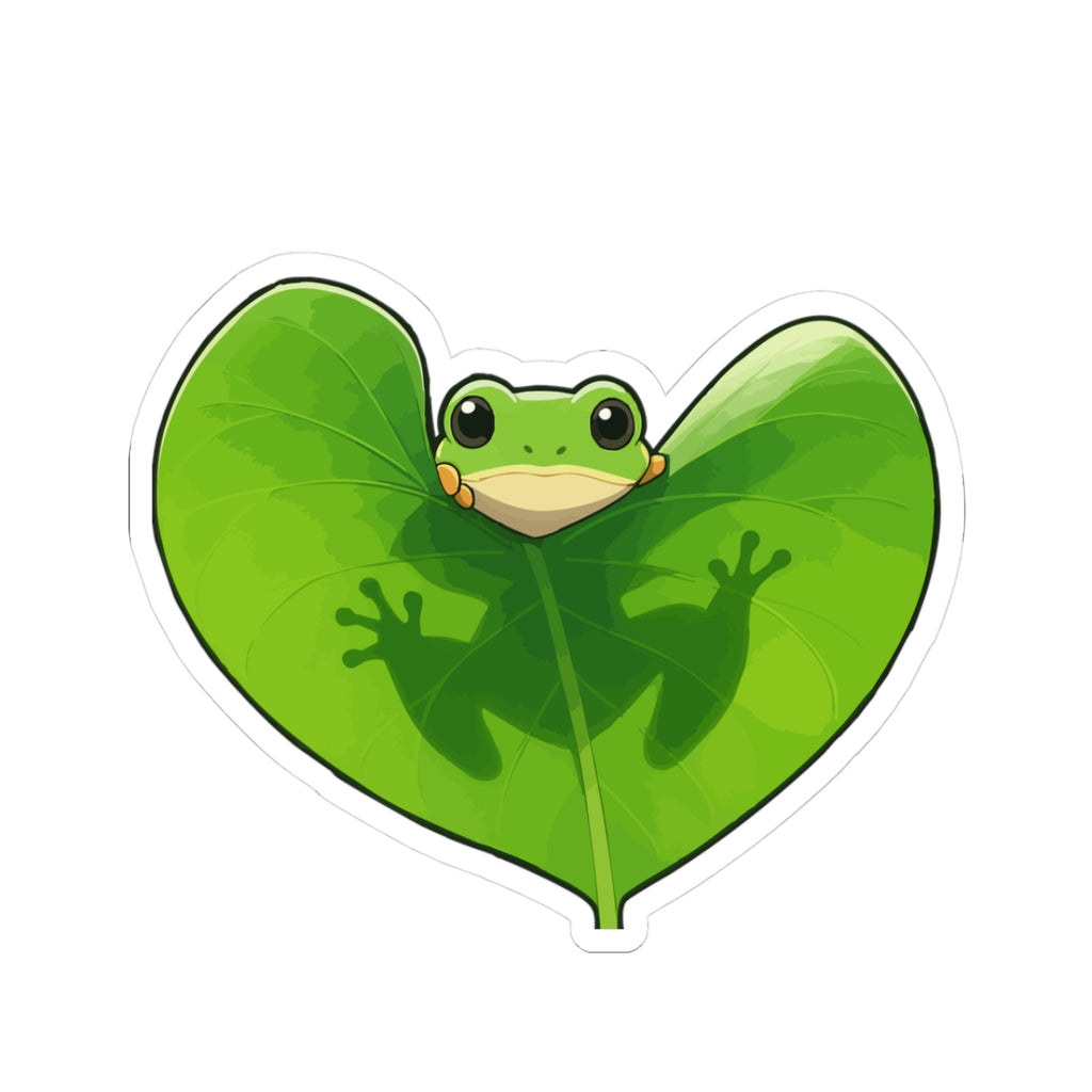 Heart Leaf Frog Kiss-Cut Sticker — Cute Green Frog Laptop Decal