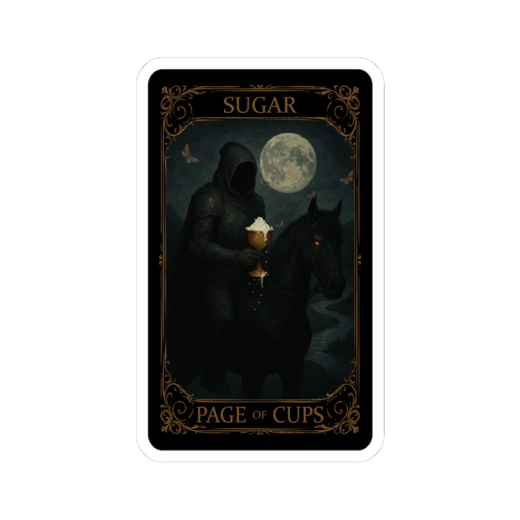 Page of Cups Tarot- Kiss-Cut Stickers, Page of Cups Design, Dark Aesthetic Decor, Unique Gifts for Tarot Lovers, Laptop and Journal Stickers