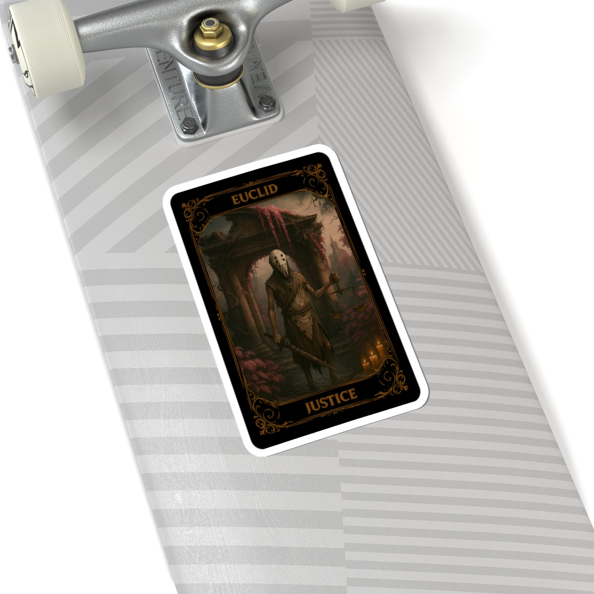 Justice Tarot Dark Fantasy Kiss-Cut Stickers, Grim Artwork, Laptop Decor, Witchy Vibes, Unique Gifts, Collectible Stickers