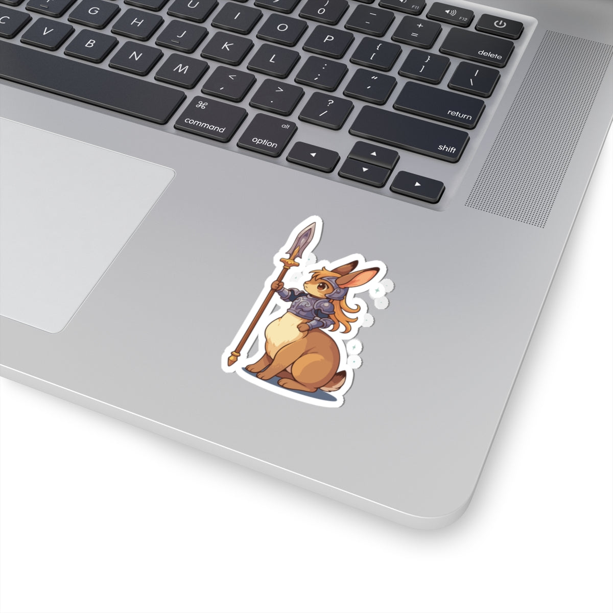 Rabbitaur| Bunny Knight Kiss-Cut Sticker — Cute Armored Rabbit with Spear, Fantasy Laptop Decal