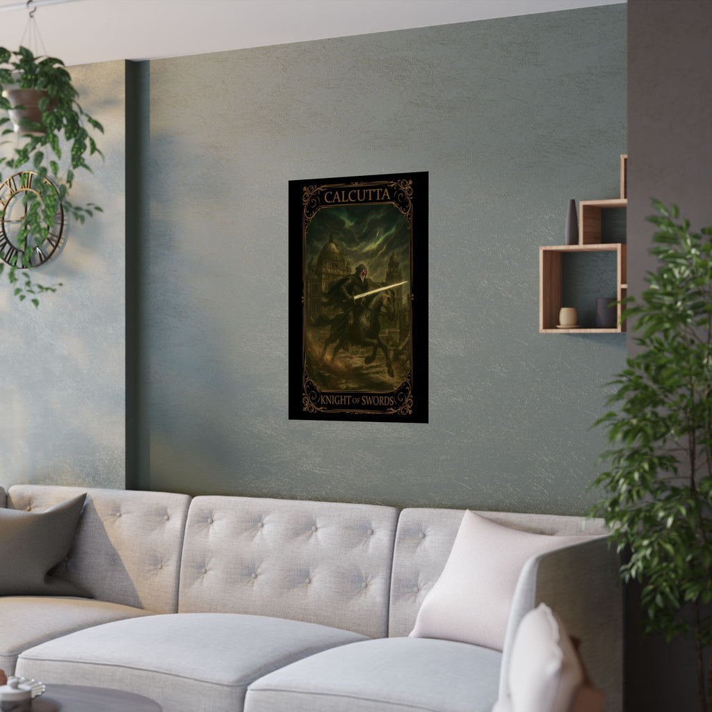 Knight of swords Tarot- Mystical Knight Satin Poster, Wall Art, Home Decor, Gothic Aesthetic, Fantasy Decor, Gift for Him, Room Decoration