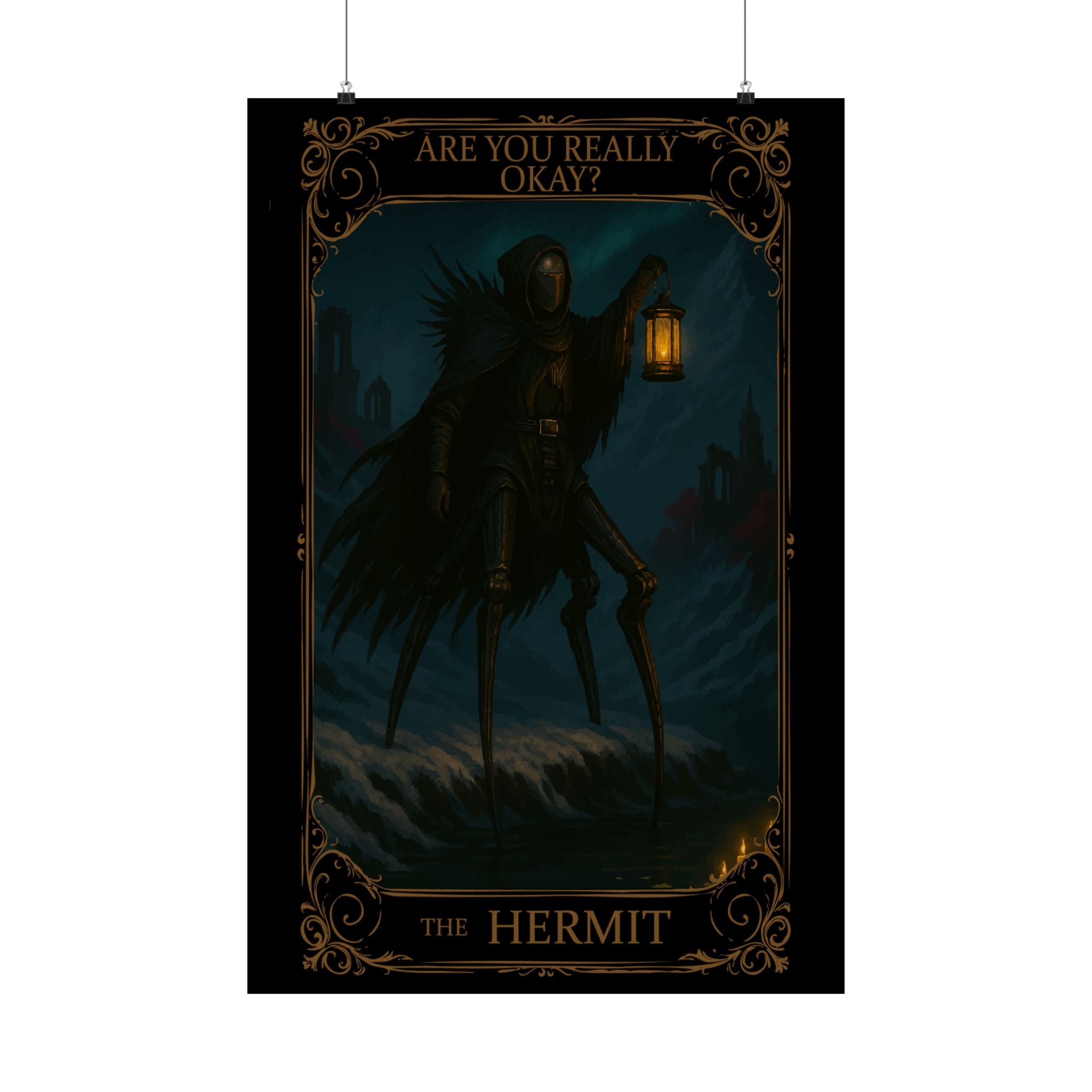 The Hermit Tarot-Mystical Satin Posters, Wall Art Print, Dark Aesthetic Decor, Home Wall Hanging, Gothic Art for Mental Health Awareness
