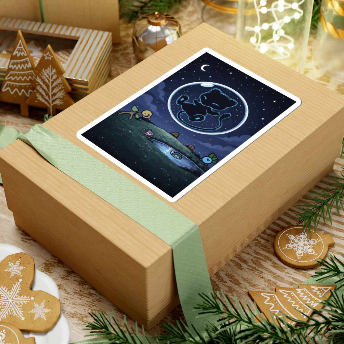 Dark Bubble Mew- Nighttime Mew Sticker — Cute Cosmic Cat in Bubble Vinyl Kiss-Cut Sticker