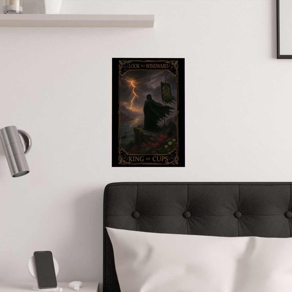 King of Cups Tarot- Mystical Art Satin Poster, Tarot Wall Decor, King of Cups Print, Bohemian Home Decor, Gift for Tarot Lovers, Spiritual Artwork