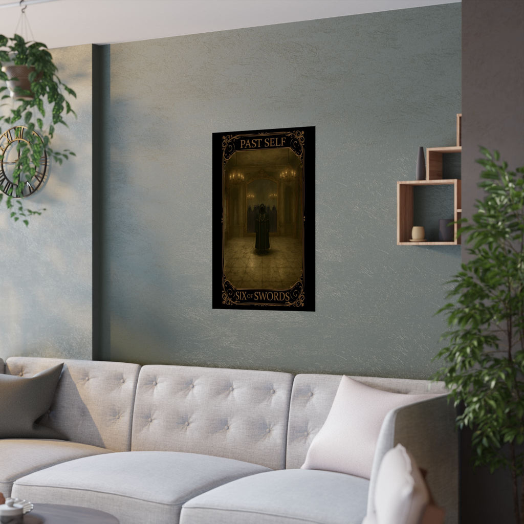 Six of Swords Tarot- Mystical Satin Posters, Tarot Art Decor, Enigmatic Wall Art, Gothic Home Decor, Unique Gift for Tarot Lovers