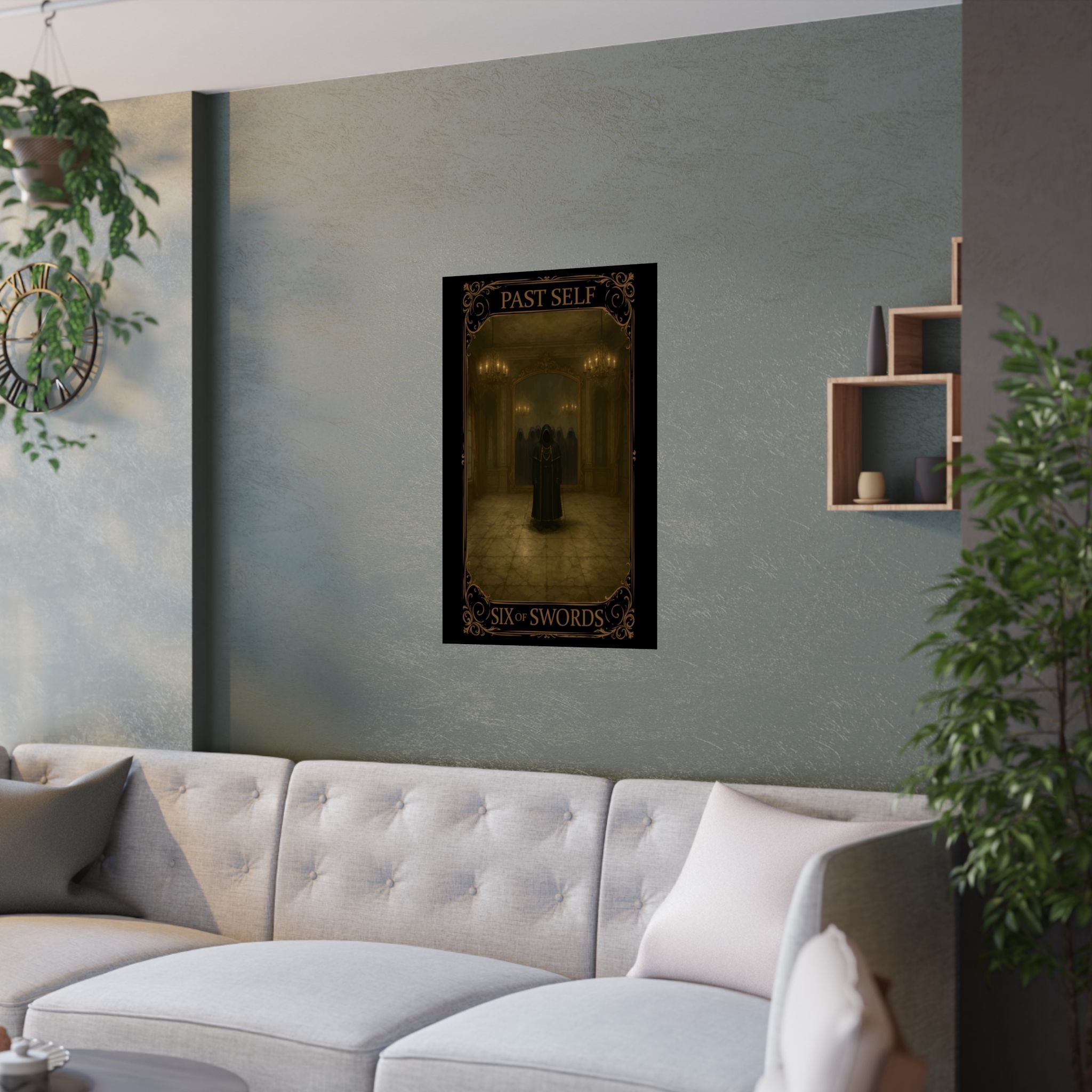 Six of Swords Tarot- Mystical Satin Posters, Tarot Art Decor, Enigmatic Wall Art, Gothic Home Decor, Unique Gift for Tarot Lovers