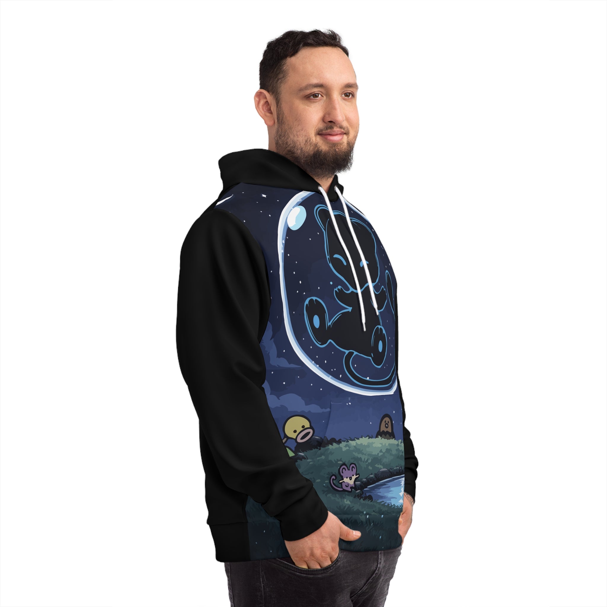 Dark bubble mew-Cute Cosmic Creature Hoodie — Night Sky Alien Art Pullover