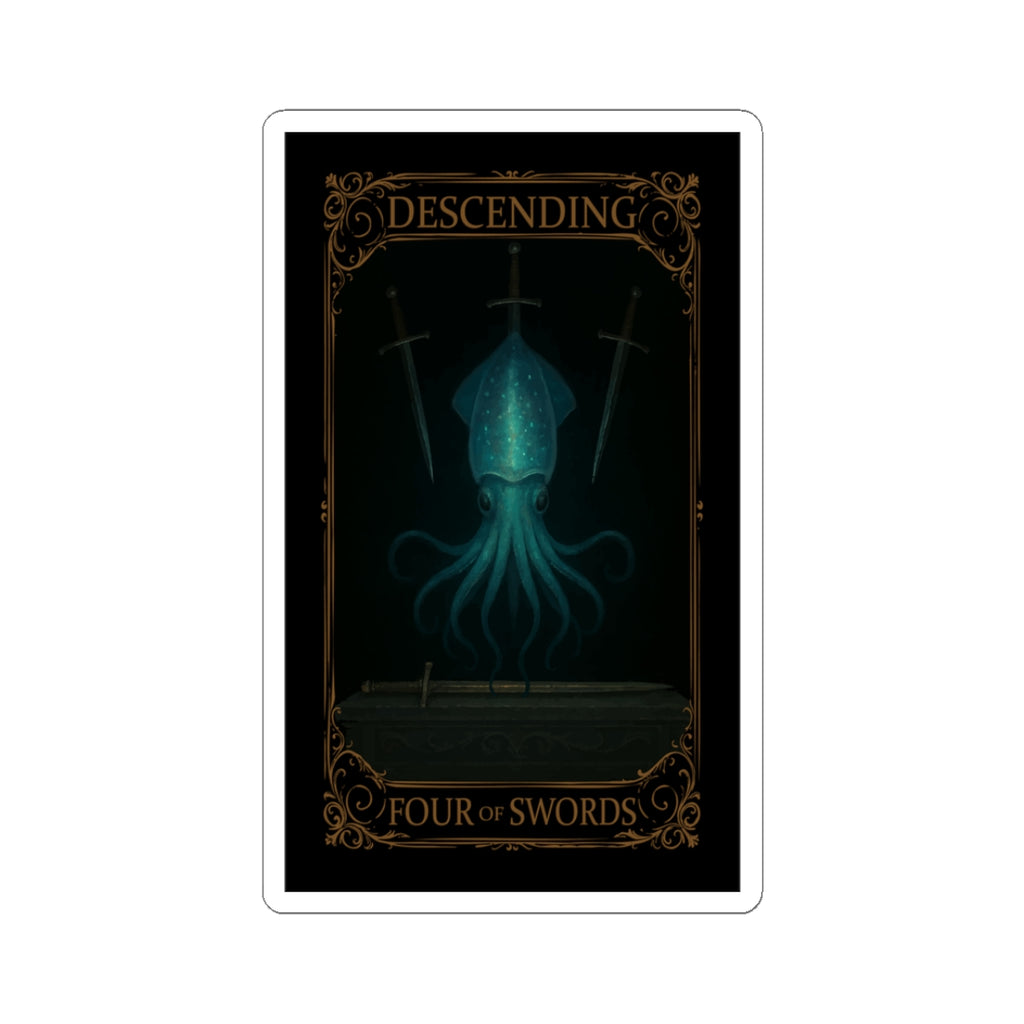 Four of Swords Tarot- Mystical Octopus Kiss-Cut Stickers | Fantasy Decor, Laptop Stickers, Tarot Art, Quirky Gifts, Room Aesthetics